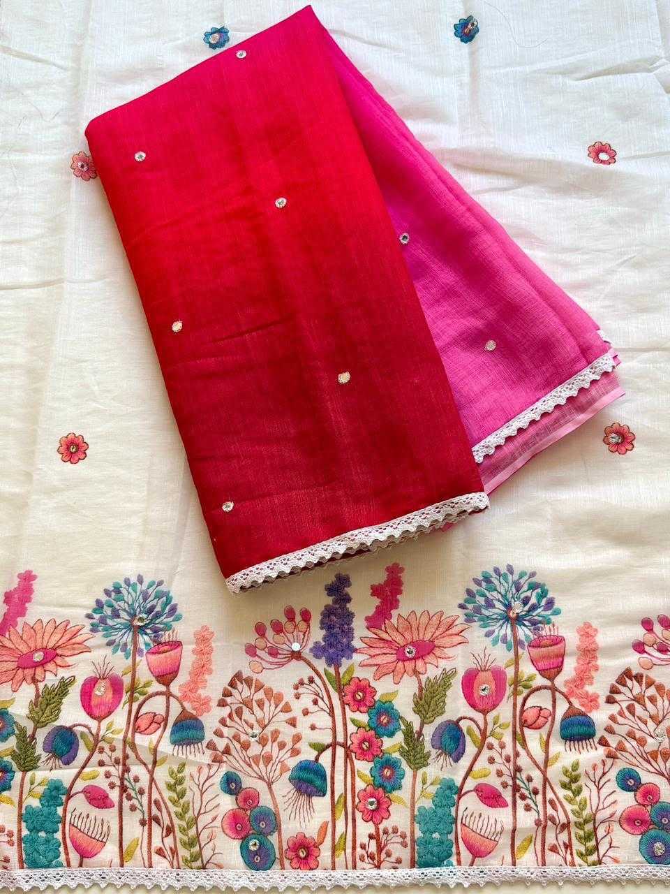 YNF Wholesale Linen Embroidered Sarees  | Surat Manufacturer