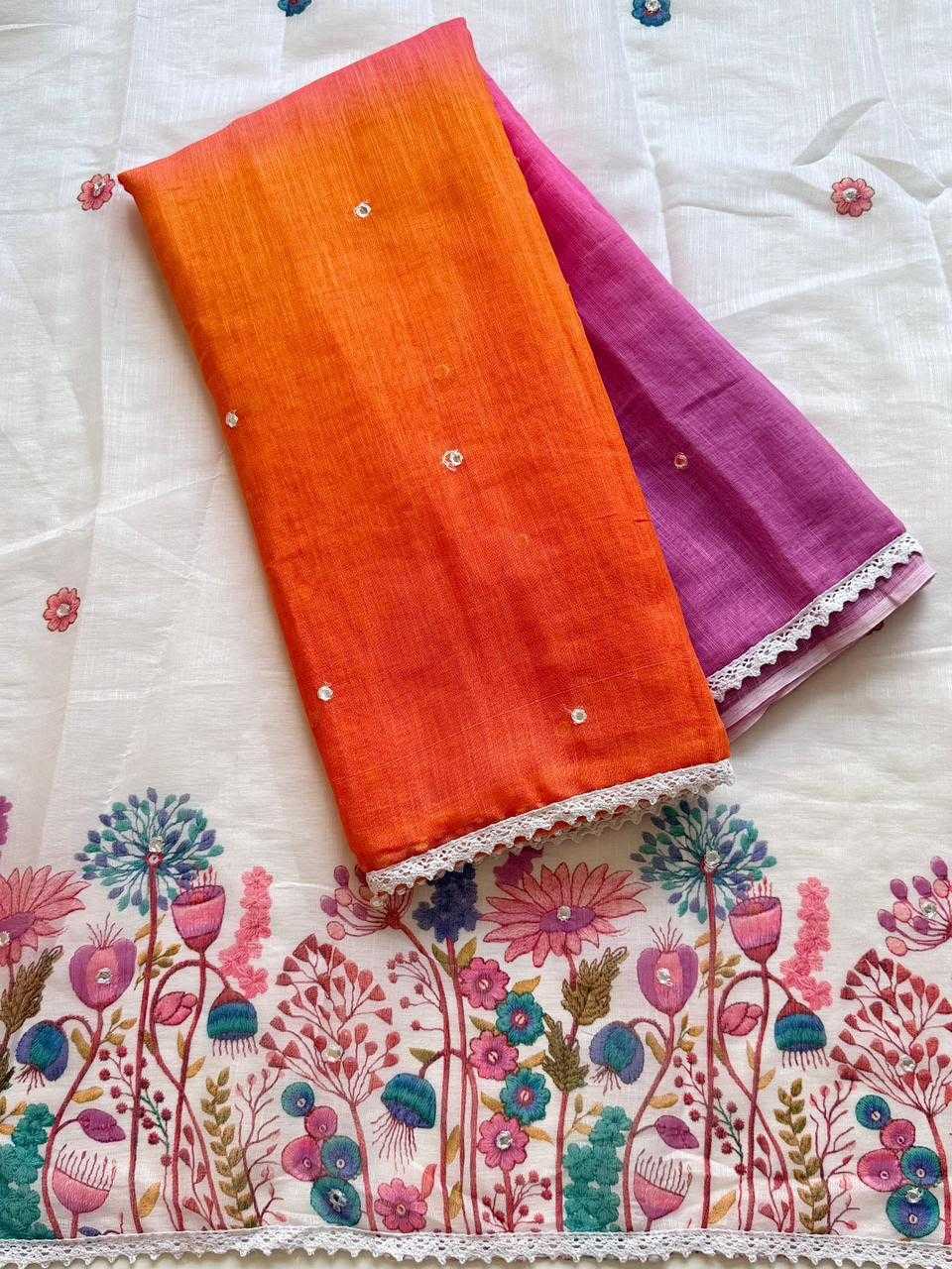 YNF Wholesale Linen Embroidered Sarees  | Surat Manufacturer