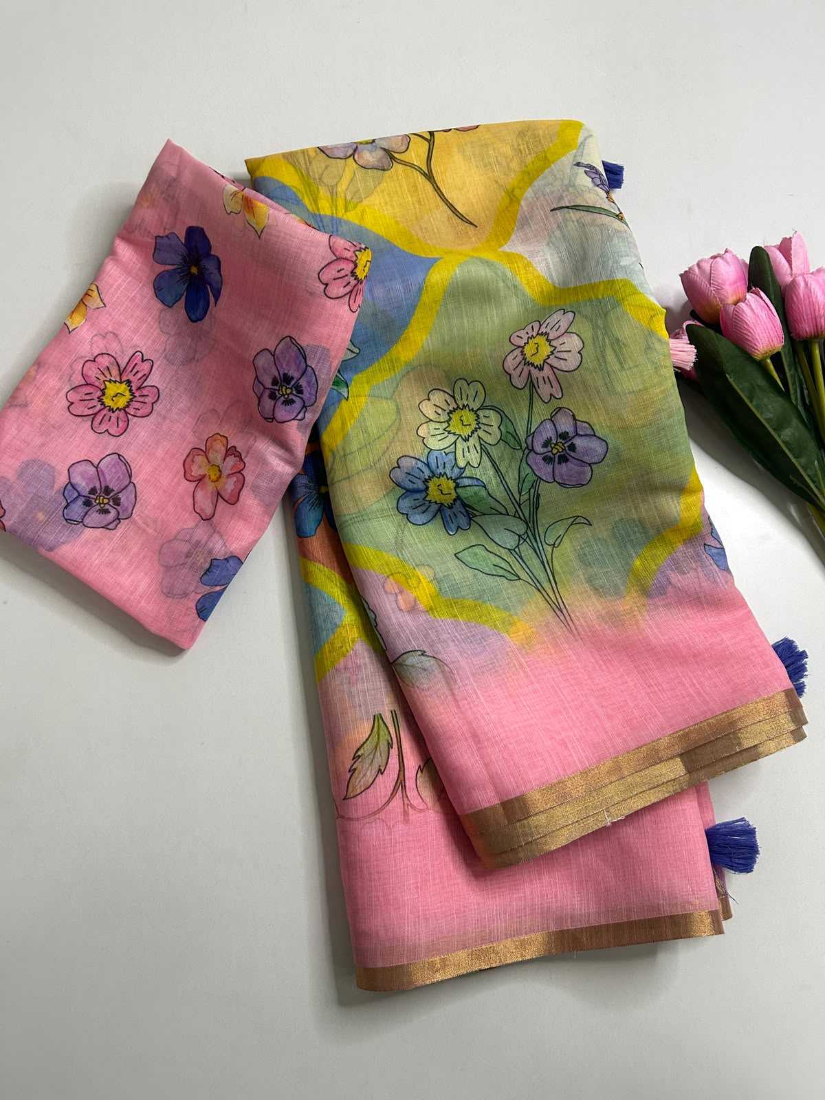 YNF Wholesale Linen Printed Sarees  | Surat Manufacturer