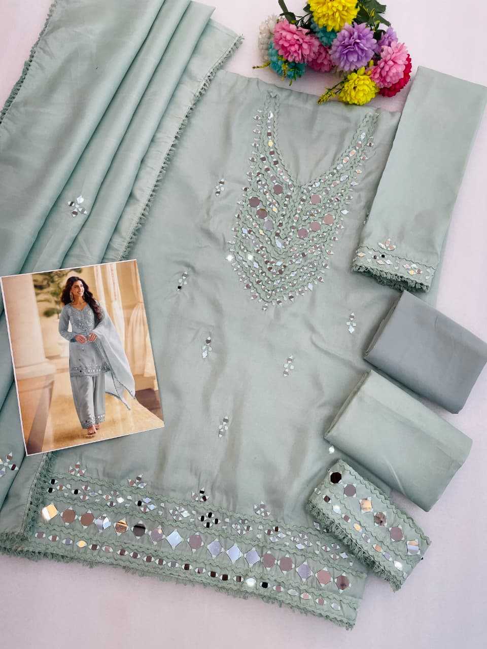 YNF Wholesale Shimmer Silk Palazzo Suit  | Surat Manufacturer