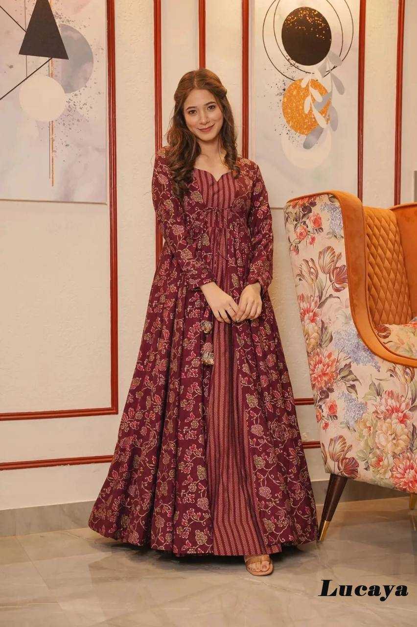 YNF Wholesale Pure Maslin Silk Printed Gowns KESH744 17 | Surat Manufacturer