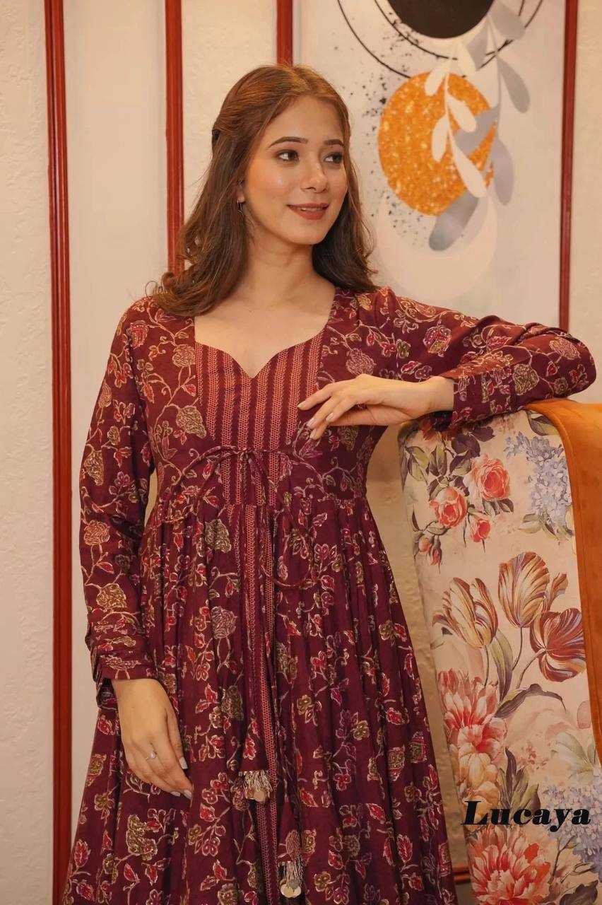 YNF Wholesale Pure Maslin Silk Printed Gowns KESH744 17 | Surat Manufacturer