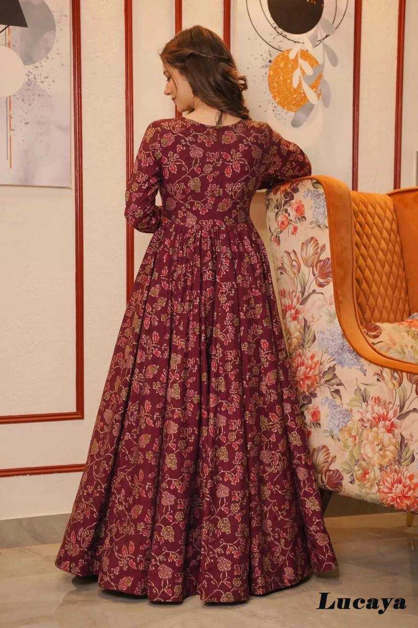 YNF Wholesale Pure Maslin Silk Printed Gowns KESH744 17 | Surat Manufacturer