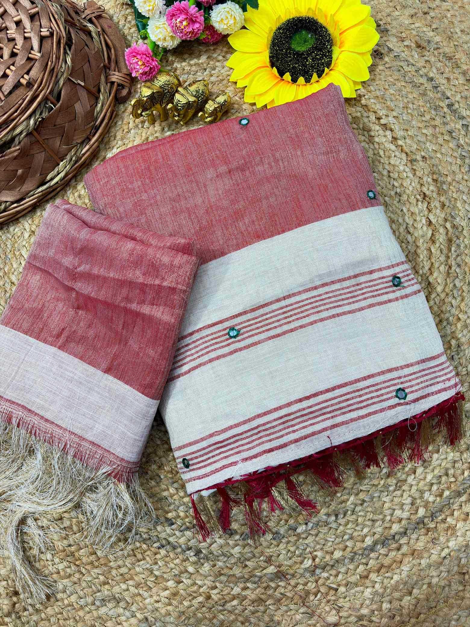 YNF Wholesale Linen Mirror Work Saree  | Surat Manufacturer