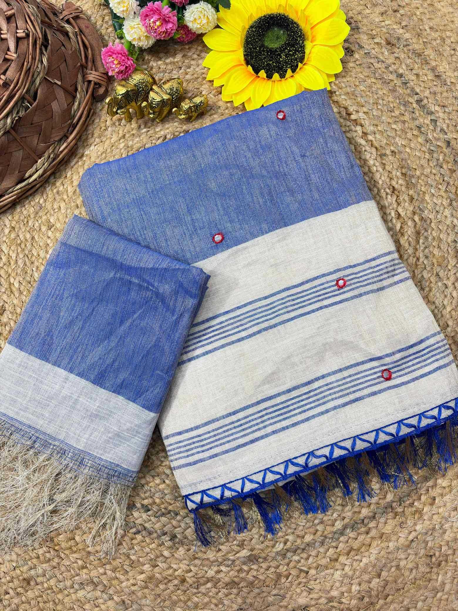 YNF Wholesale Linen Mirror Work Saree  | Surat Manufacturer