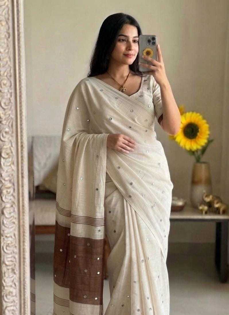 YNF Wholesale Linen Mirror Work Saree  | Surat Manufacturer