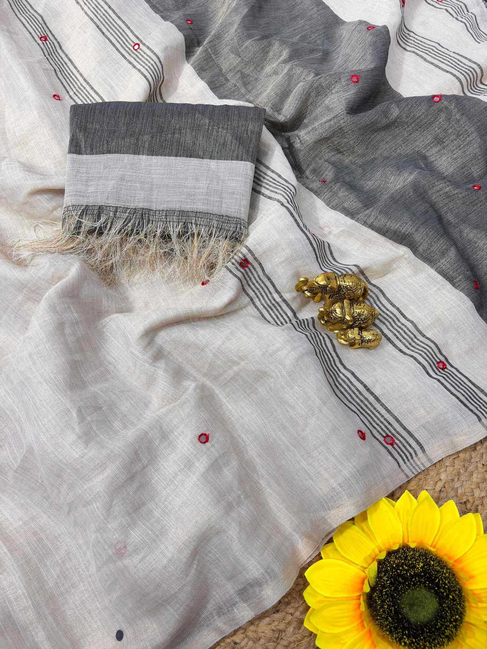YNF Wholesale Linen Mirror Work Saree  | Surat Manufacturer