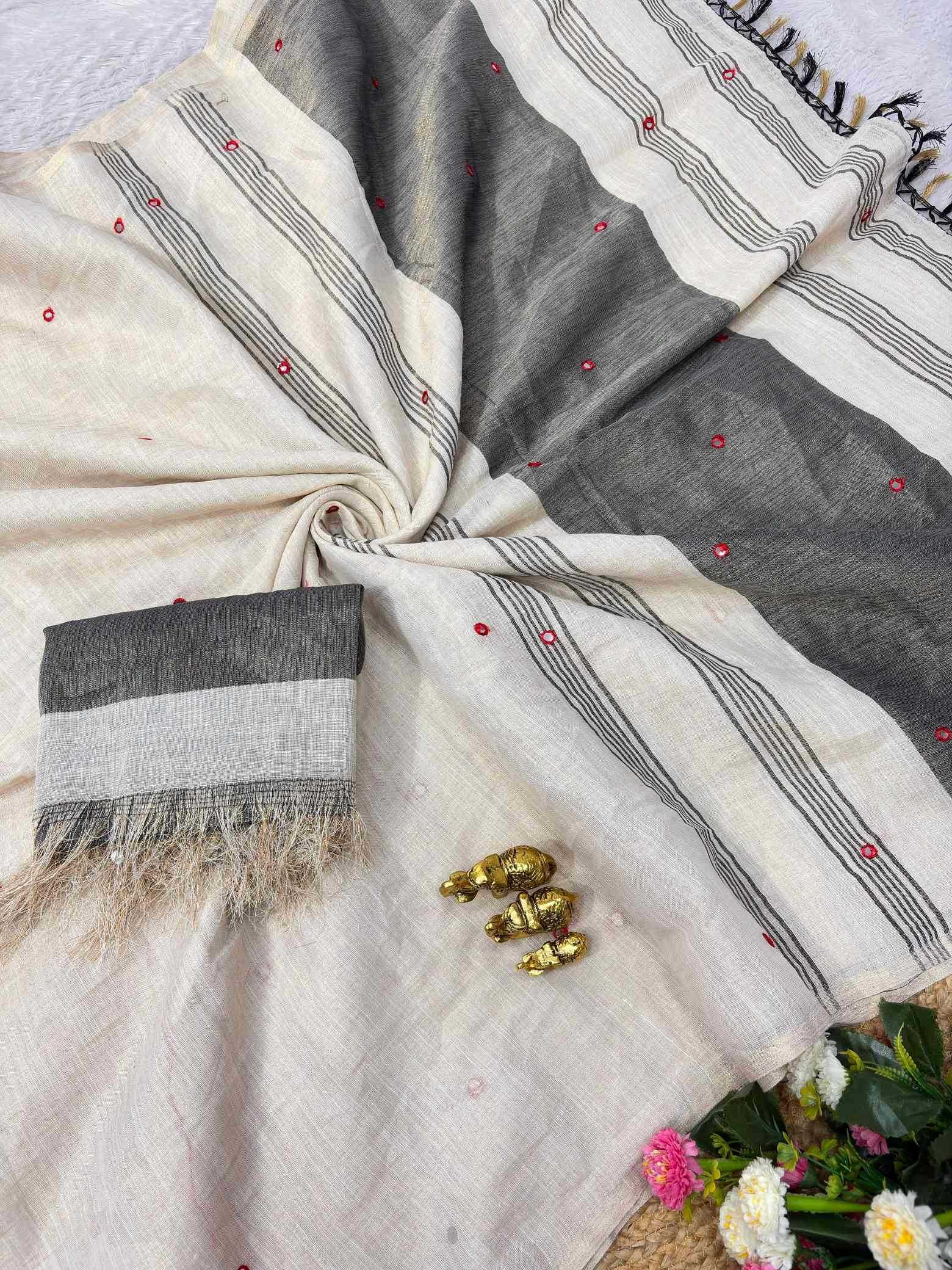 YNF Wholesale Linen Mirror Work Saree  | Surat Manufacturer
