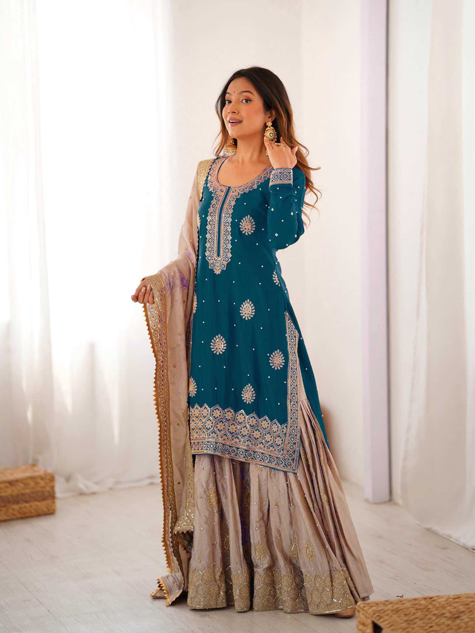 YNF Wholesale Chinon Silk Sharara Salwar Suits  | Surat Manufacturer