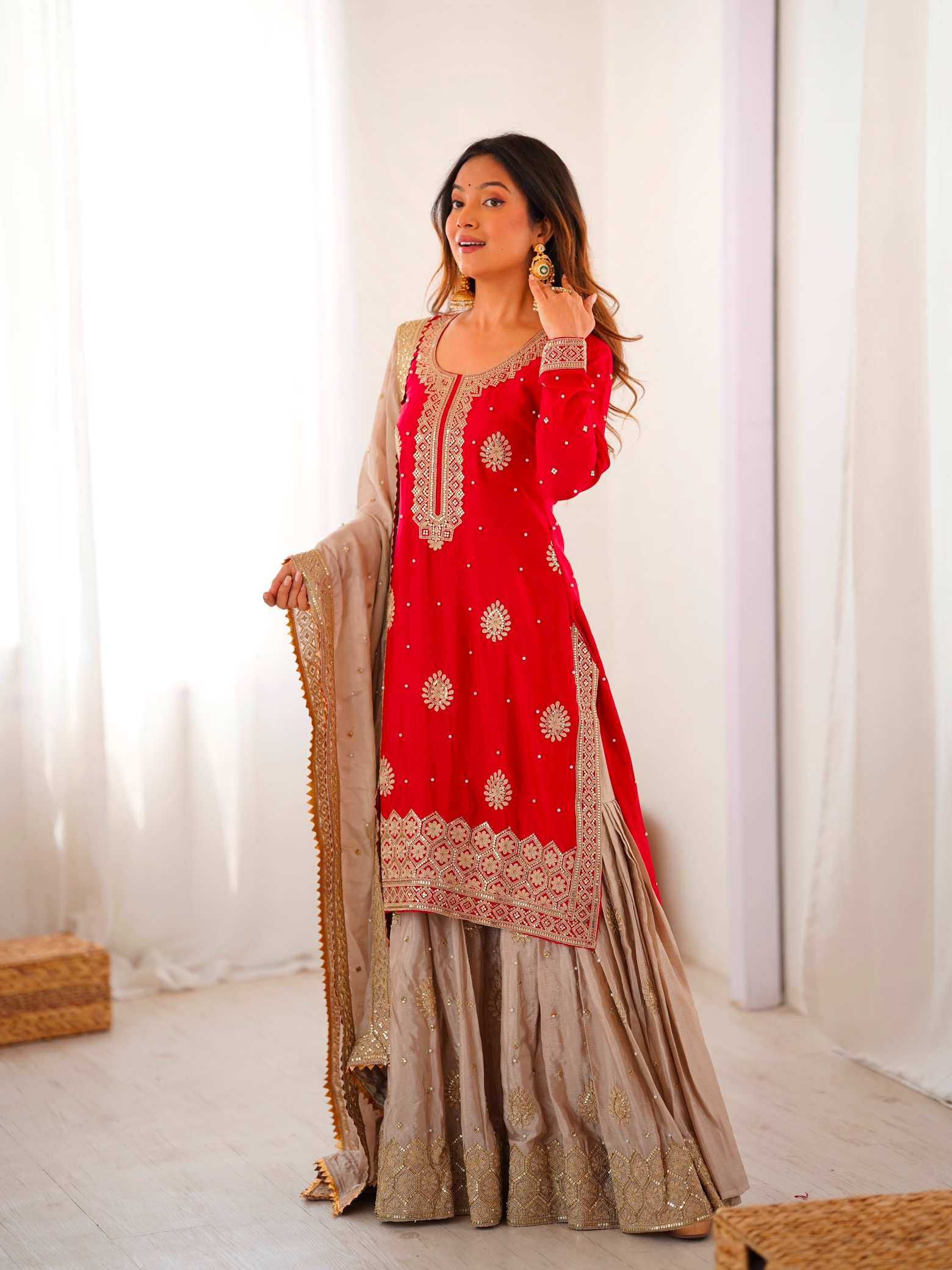 YNF Wholesale Chinon Silk Sharara Salwar Suits  | Surat Manufacturer