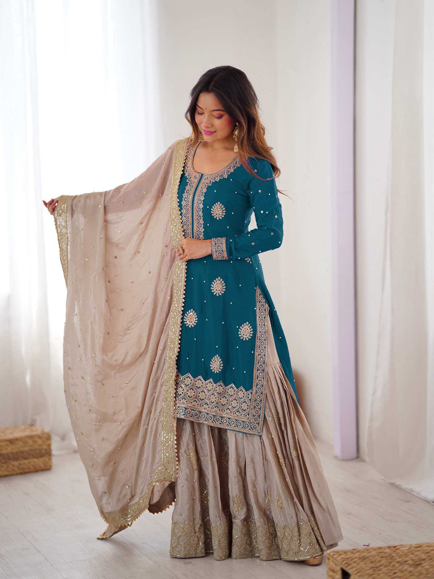 YNF Wholesale Chinon Silk Sharara Salwar Suits  | Surat Manufacturer