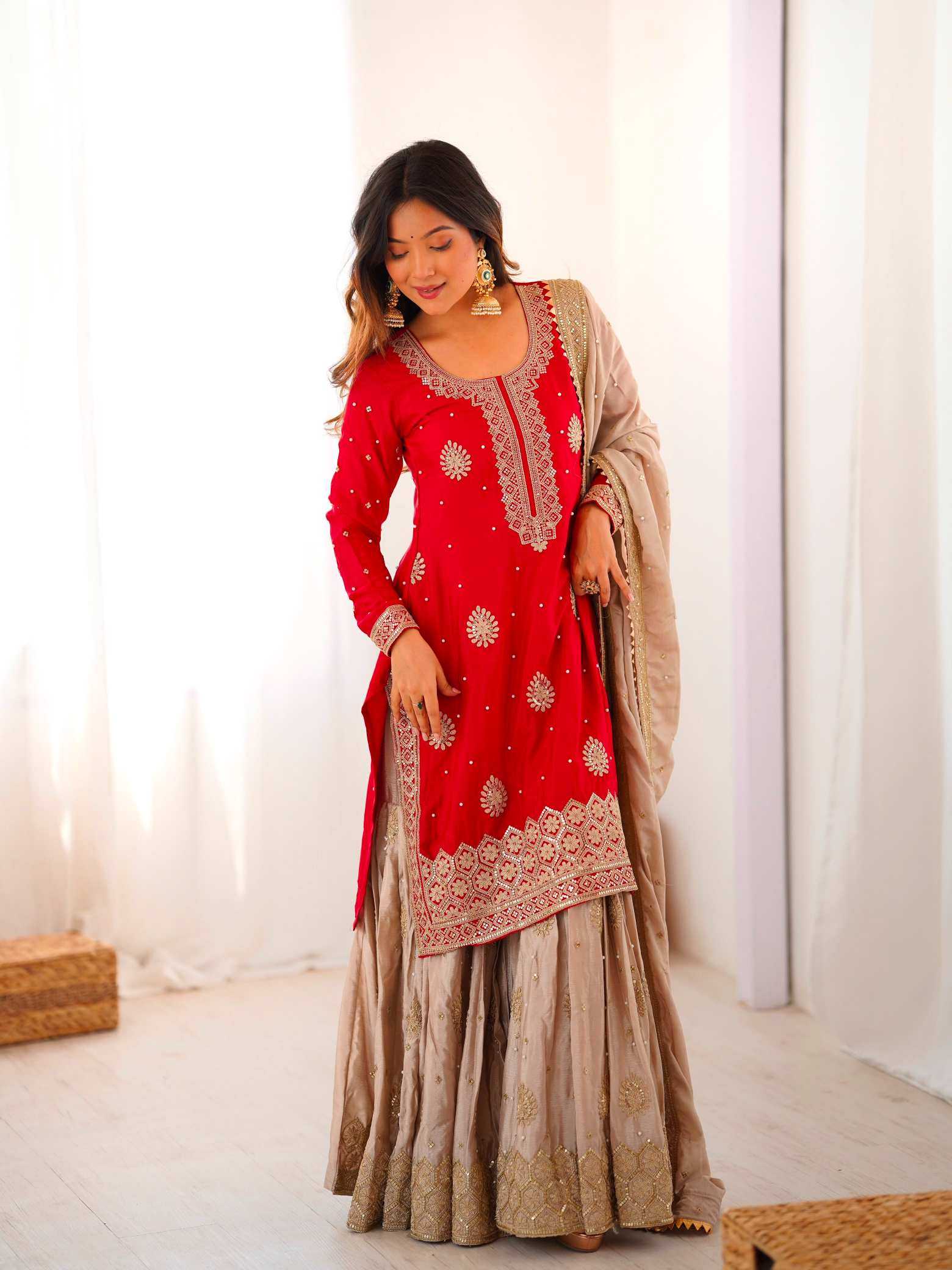 YNF Wholesale Chinon Silk Sharara Salwar Suits  | Surat Manufacturer