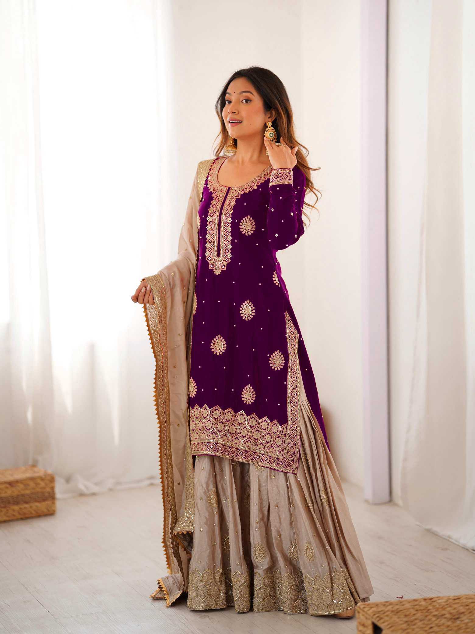 YNF Wholesale Chinon Silk Sharara Salwar Suits  | Surat Manufacturer