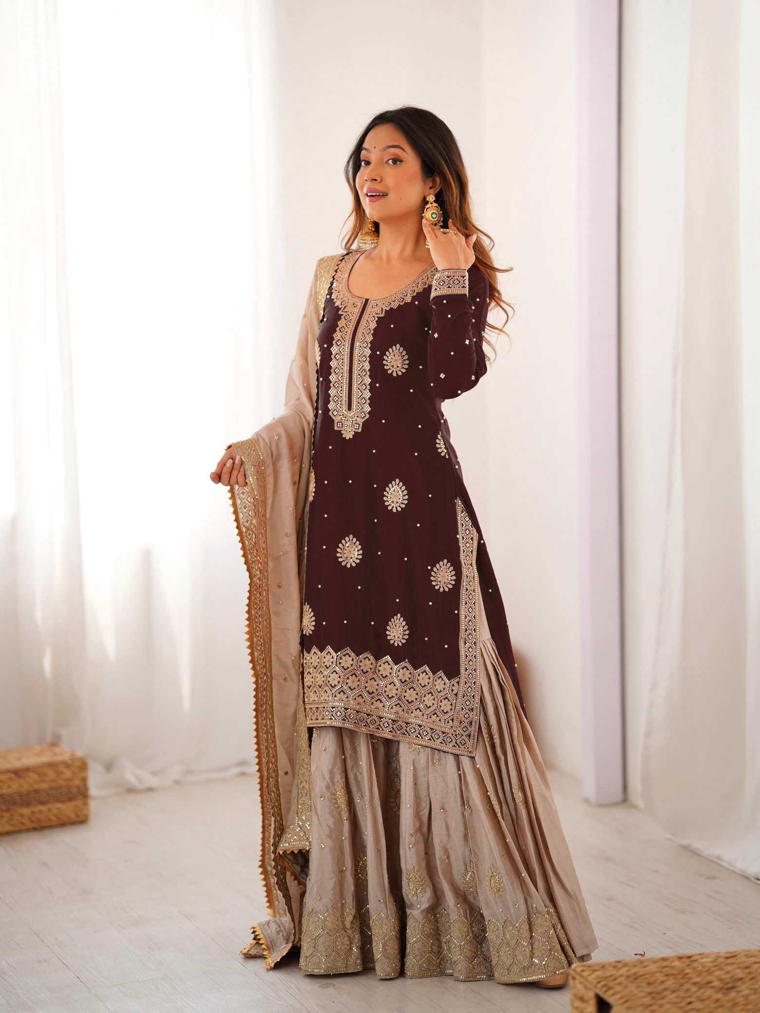 YNF Wholesale Chinon Silk Sharara Salwar Suits  | Surat Manufacturer
