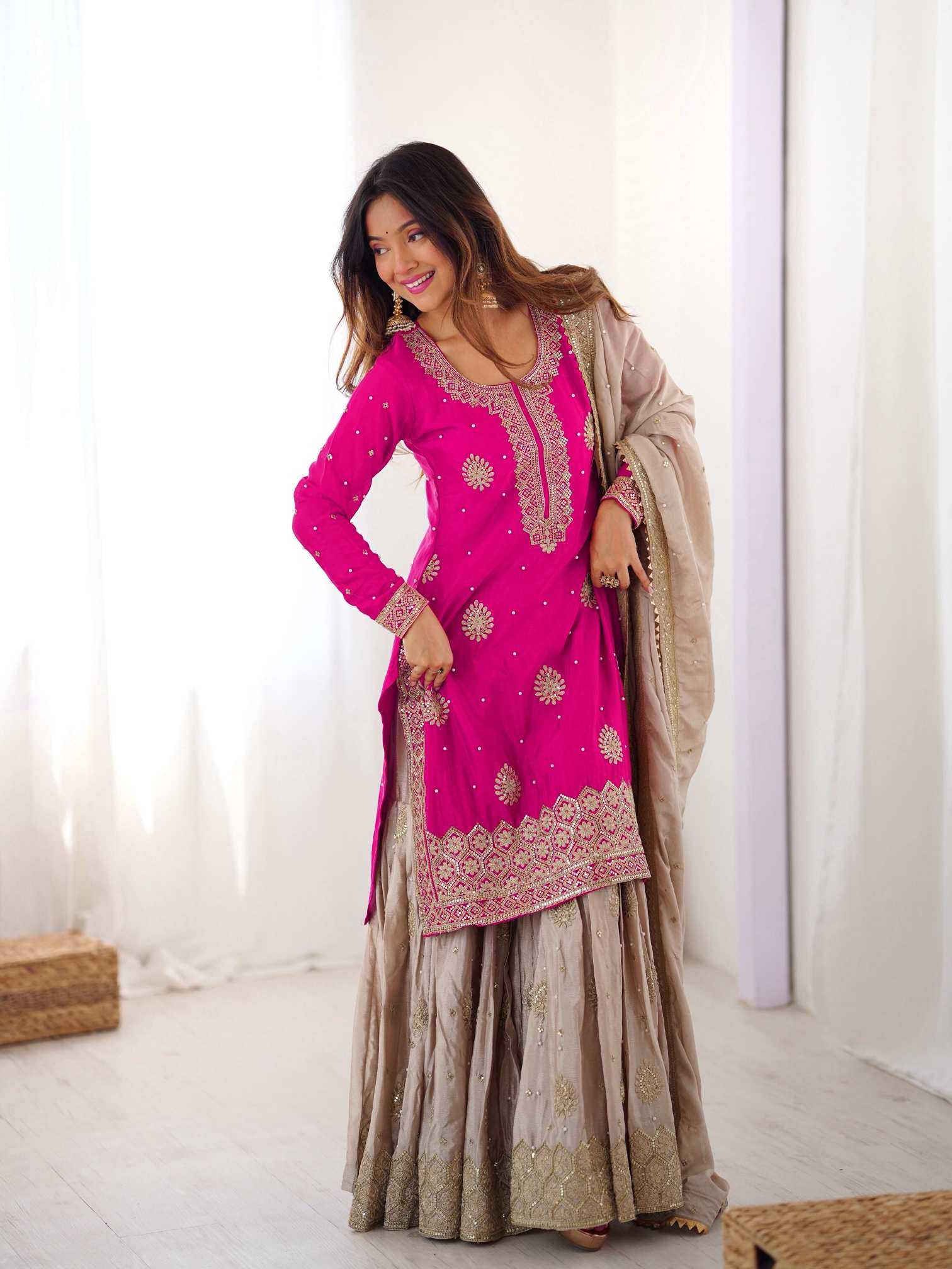 YNF Wholesale Chinon Silk Sharara Salwar Suits  | Surat Manufacturer