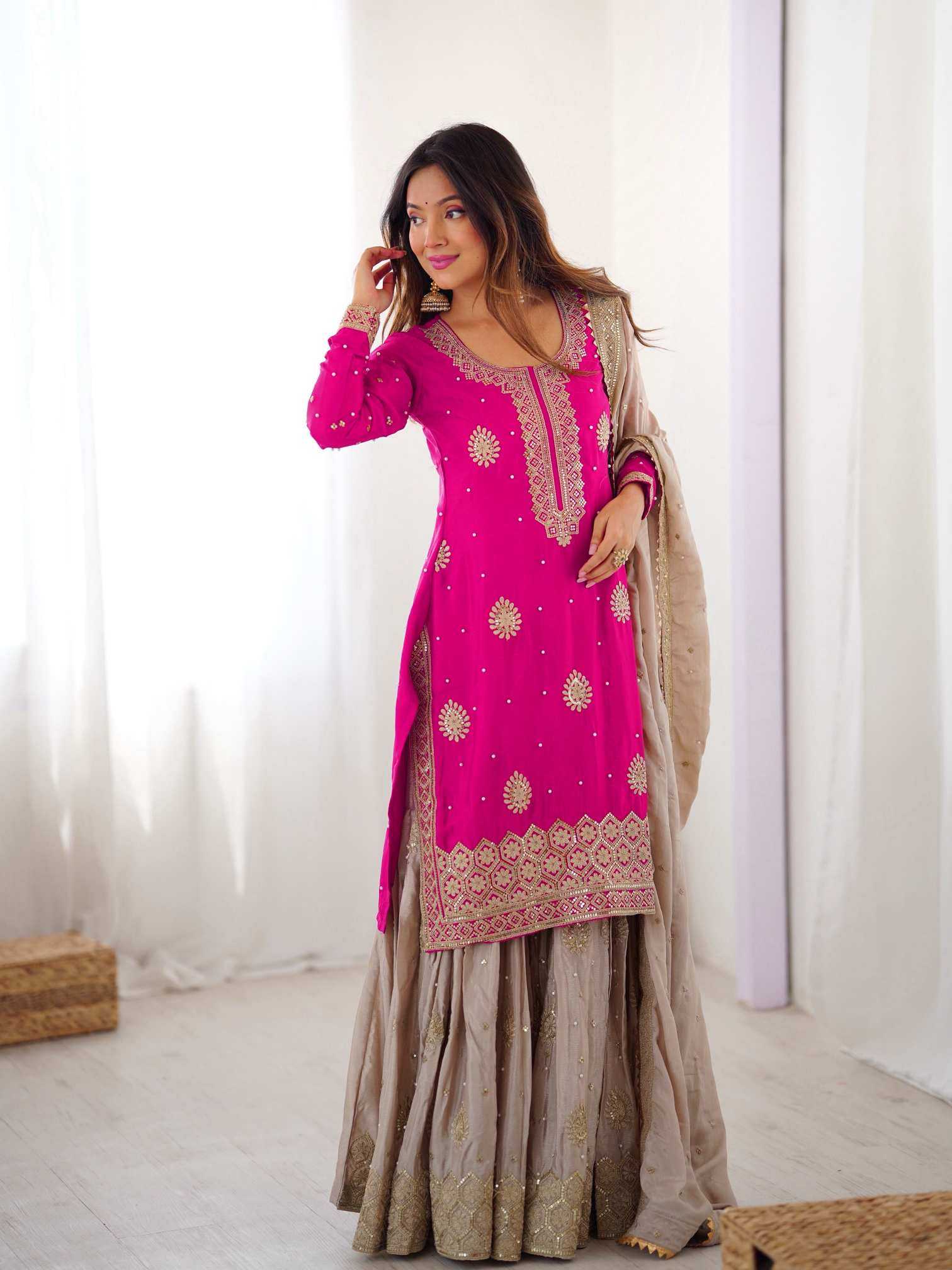 YNF Wholesale Chinon Silk Sharara Salwar Suits  | Surat Manufacturer