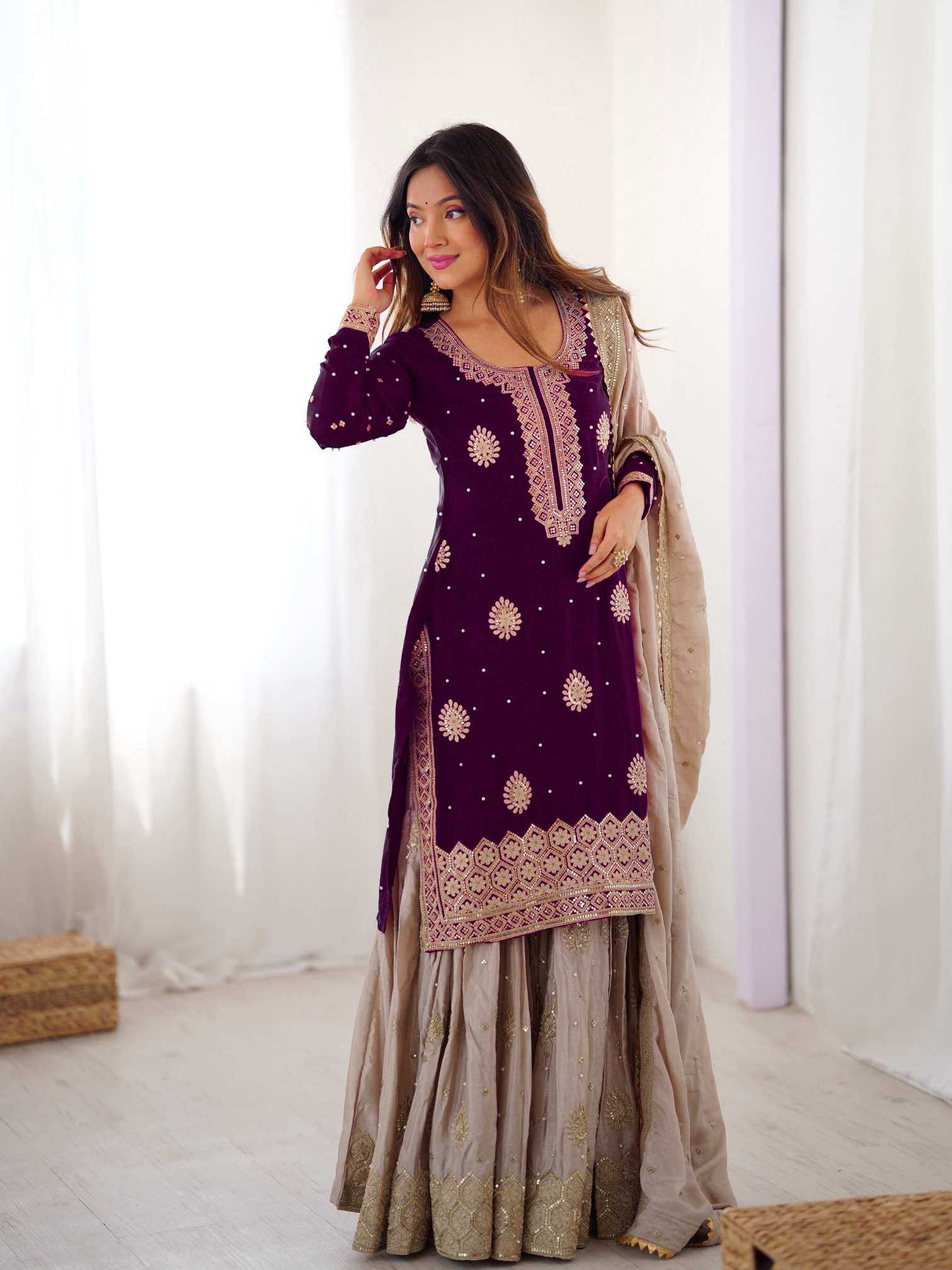 YNF Wholesale Chinon Silk Sharara Salwar Suits  | Surat Manufacturer
