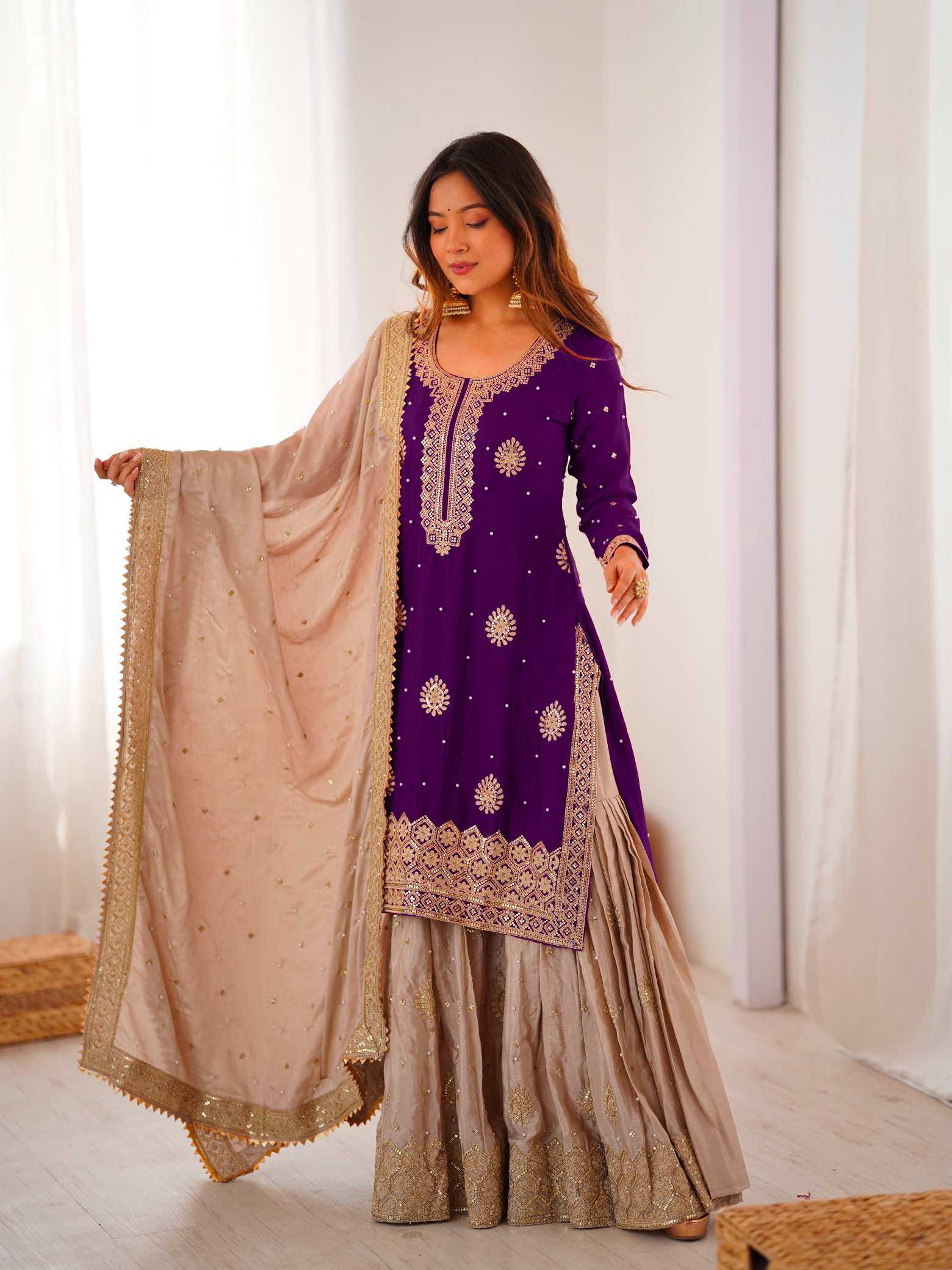 YNF Wholesale Chinon Silk Sharara Salwar Suits  | Surat Manufacturer