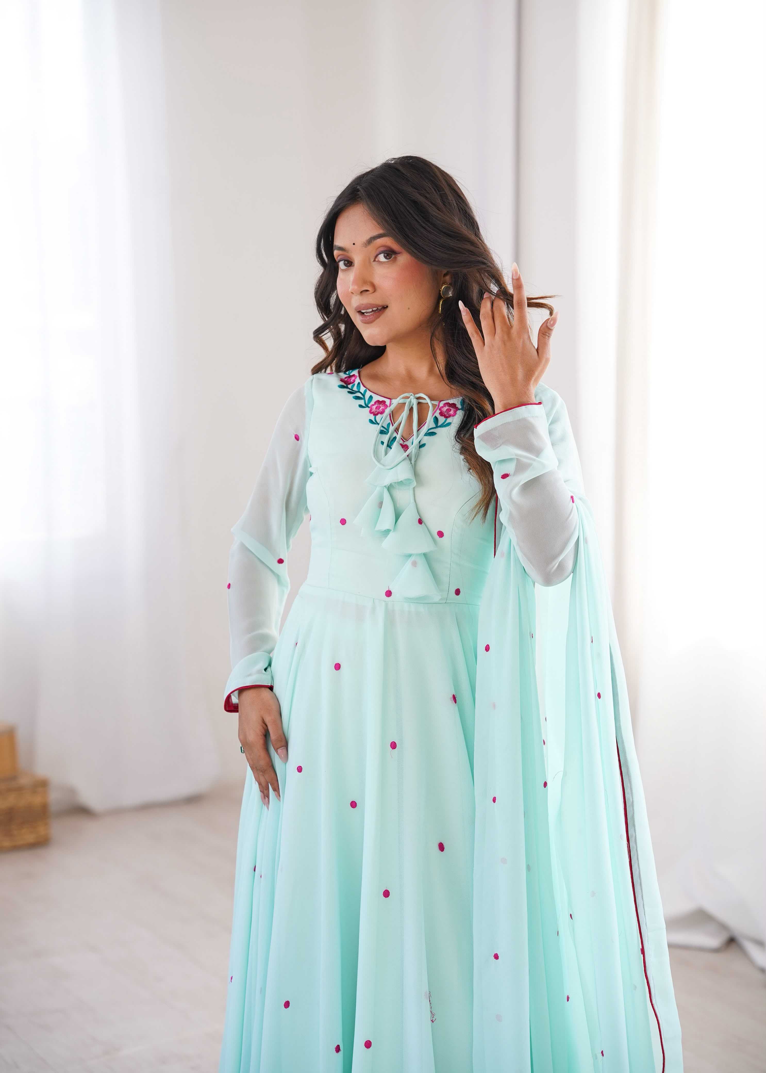YNF Wholesale Faux Georgette Embroidery Gowns  | Surat Manufacturer