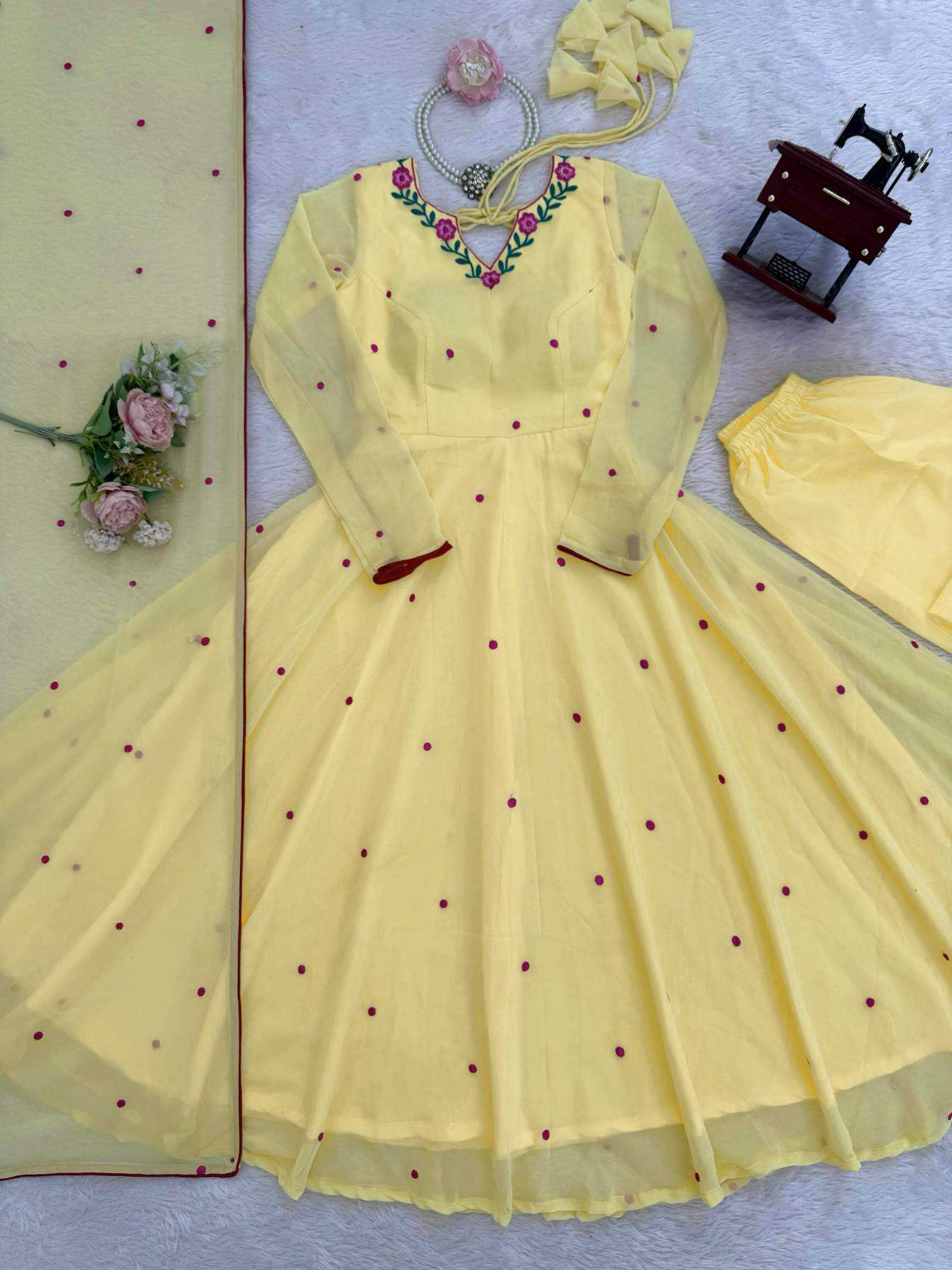 YNF Wholesale Faux Georgette Embroidery Gowns  | Surat Manufacturer