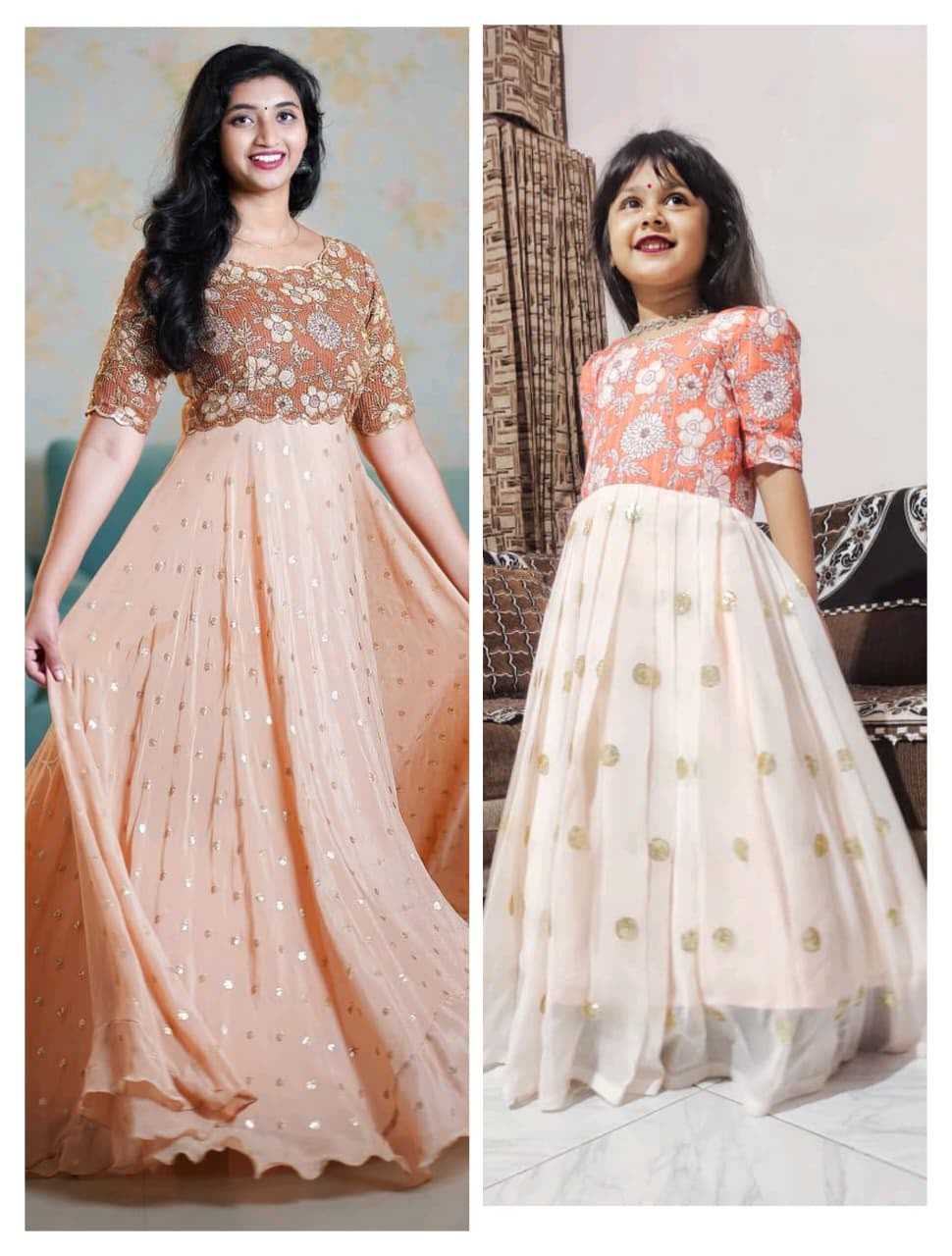 YNF Wholesale Pure Silk Mother Daughter Matching Gowns  | Surat Manufacturer