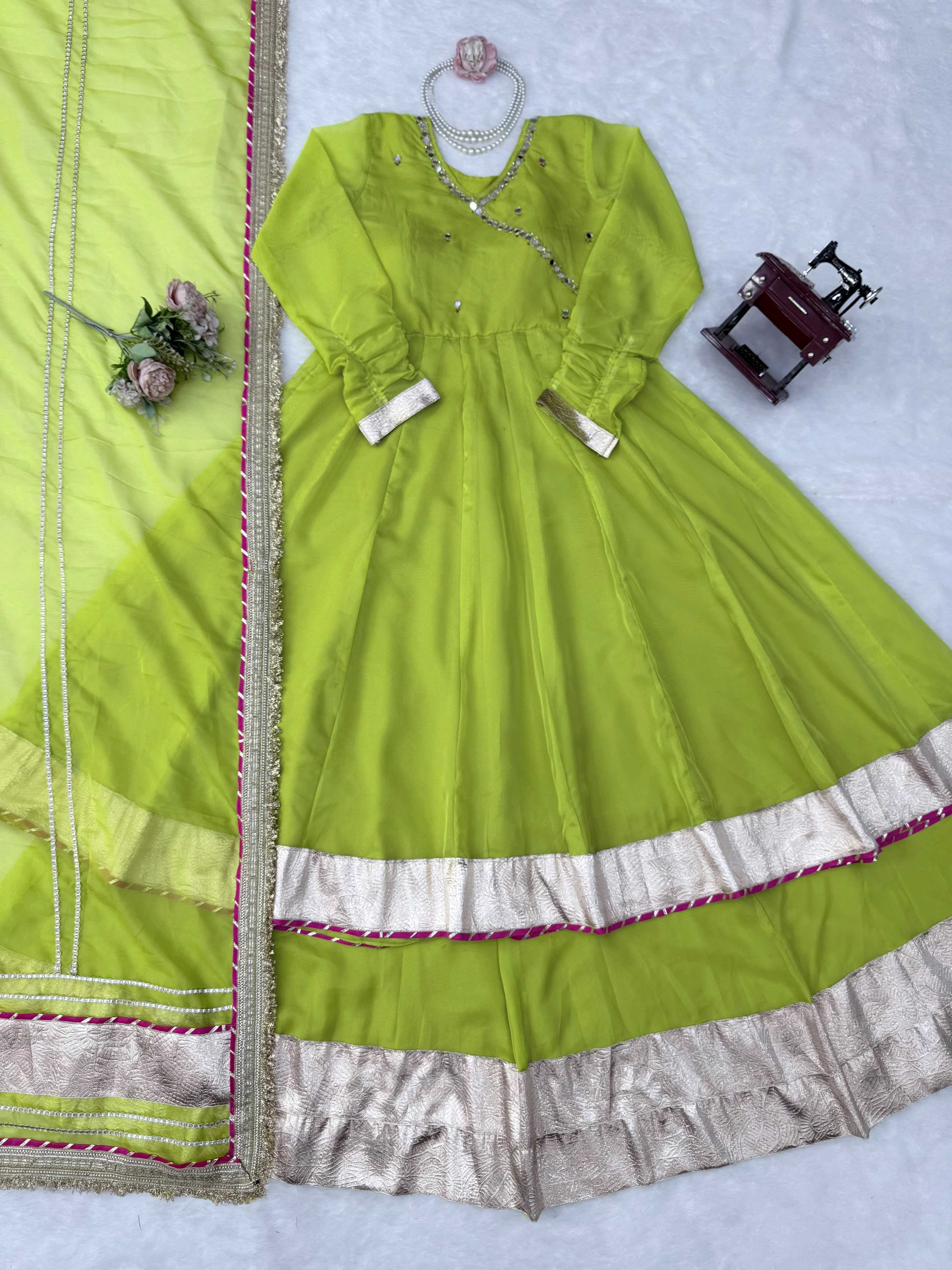 YNF Wholesale Tabby Silk Organza Mirror Work Lehenga RIN162 6048 | Surat Manufacturer