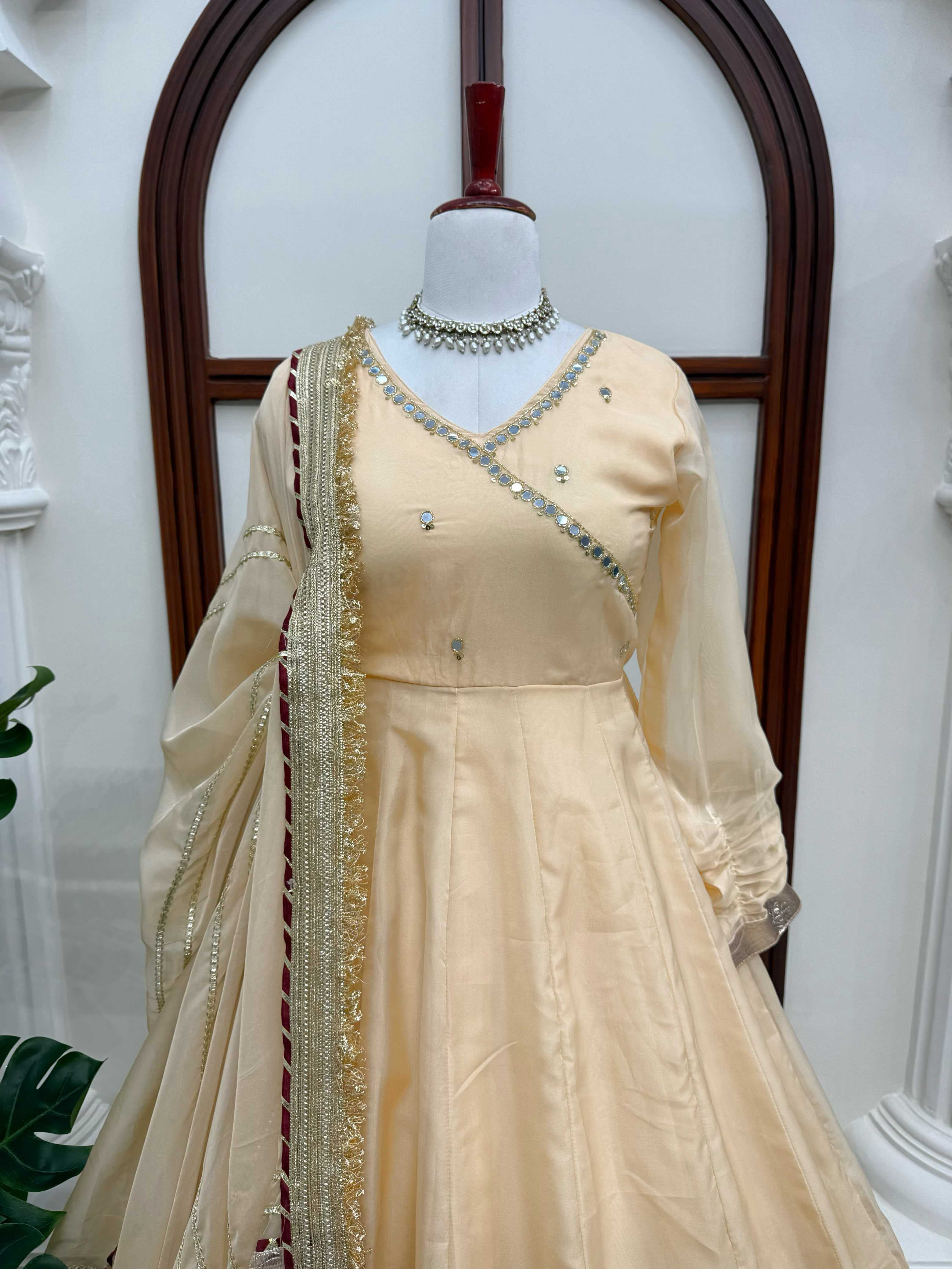 YNF Wholesale Tabby Silk Organza Mirror Work Lehenga RIN162 6048 | Surat Manufacturer