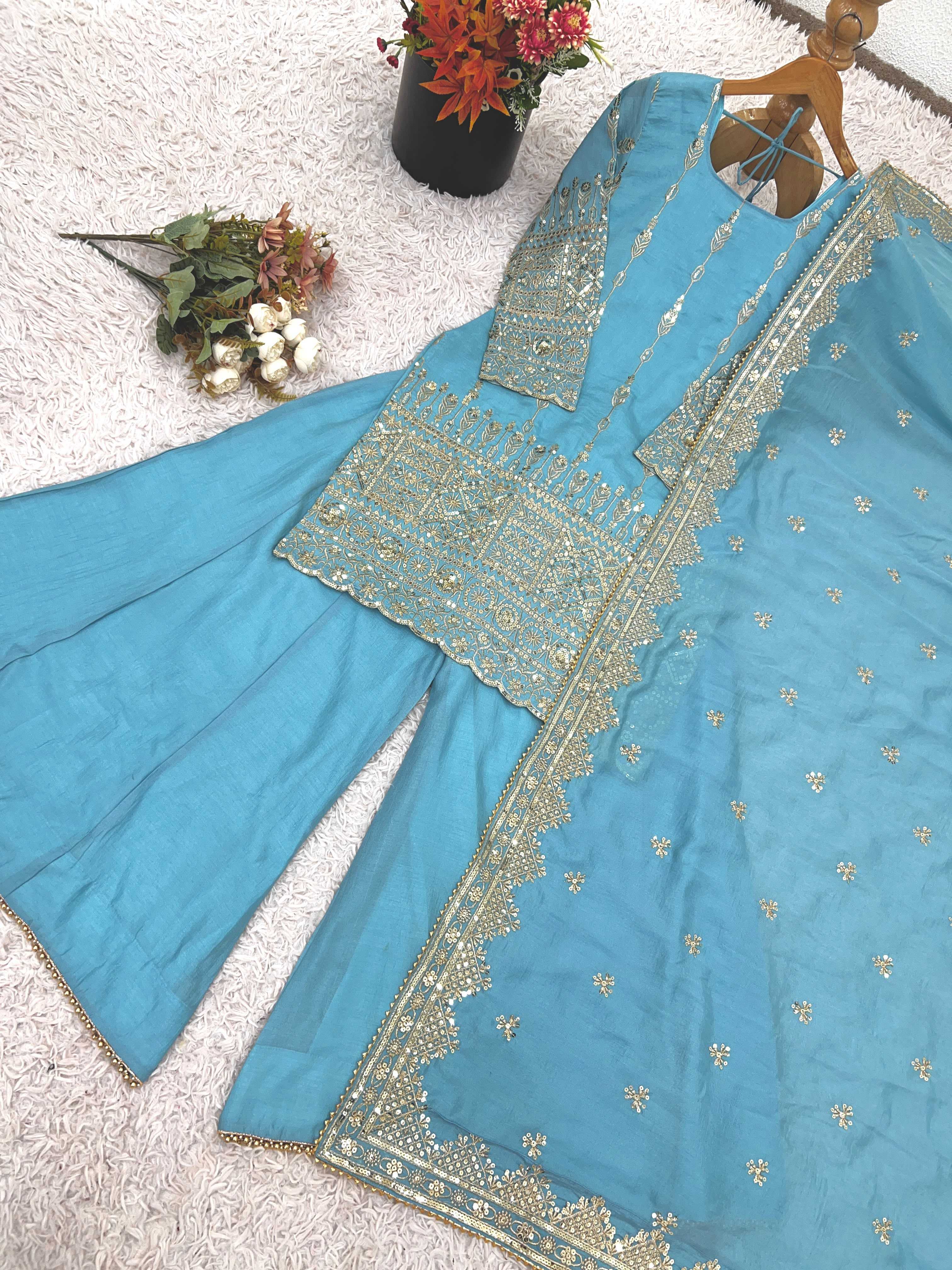 YNF Wholesale Vichitra Silk Sharara Salwar Suits KESH499 430 | Surat Manufacturer