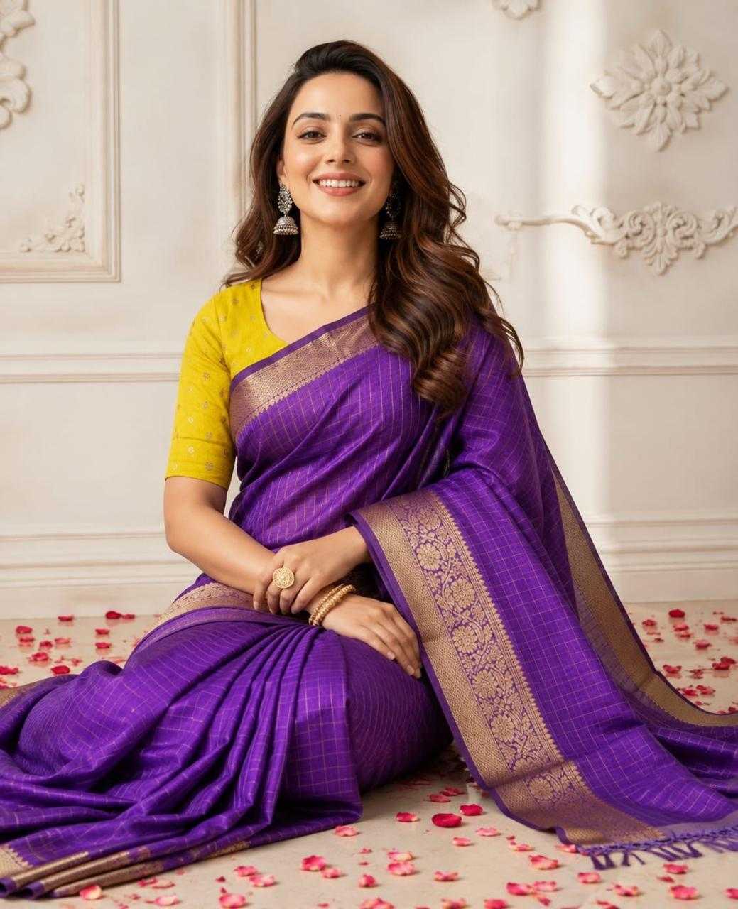 YNF Wholesale Dola Silk Dola Silk Sarees KESH577 PURPLE CHEX | Surat Manufacturer