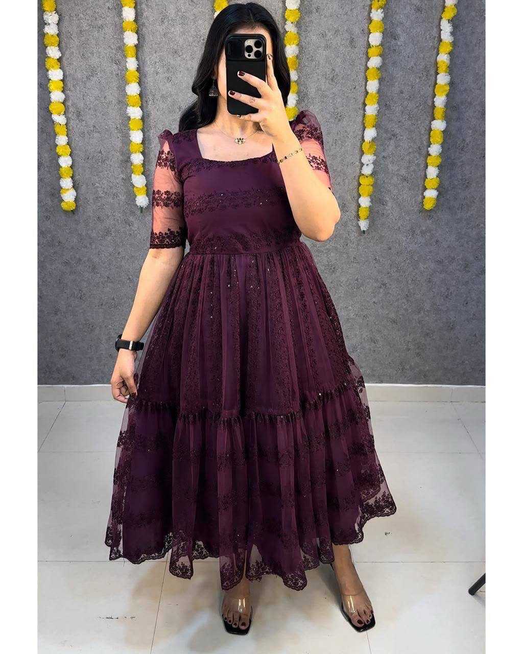 YNF Wholesale Net Embroidery Gowns KESH599 Devahuti | Surat Manufacturer