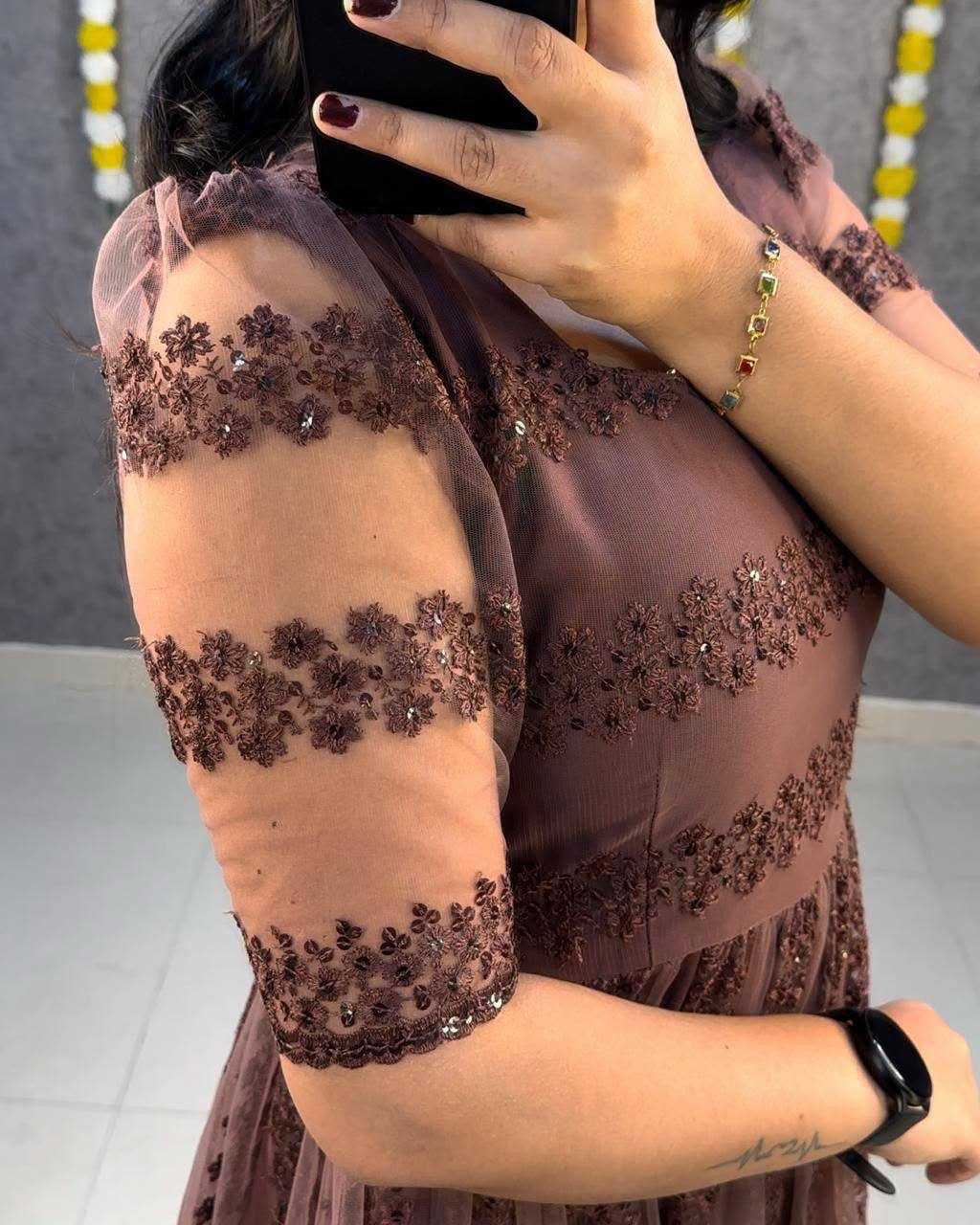 YNF Wholesale Net Embroidery Gowns KESH599 Devahuti | Surat Manufacturer