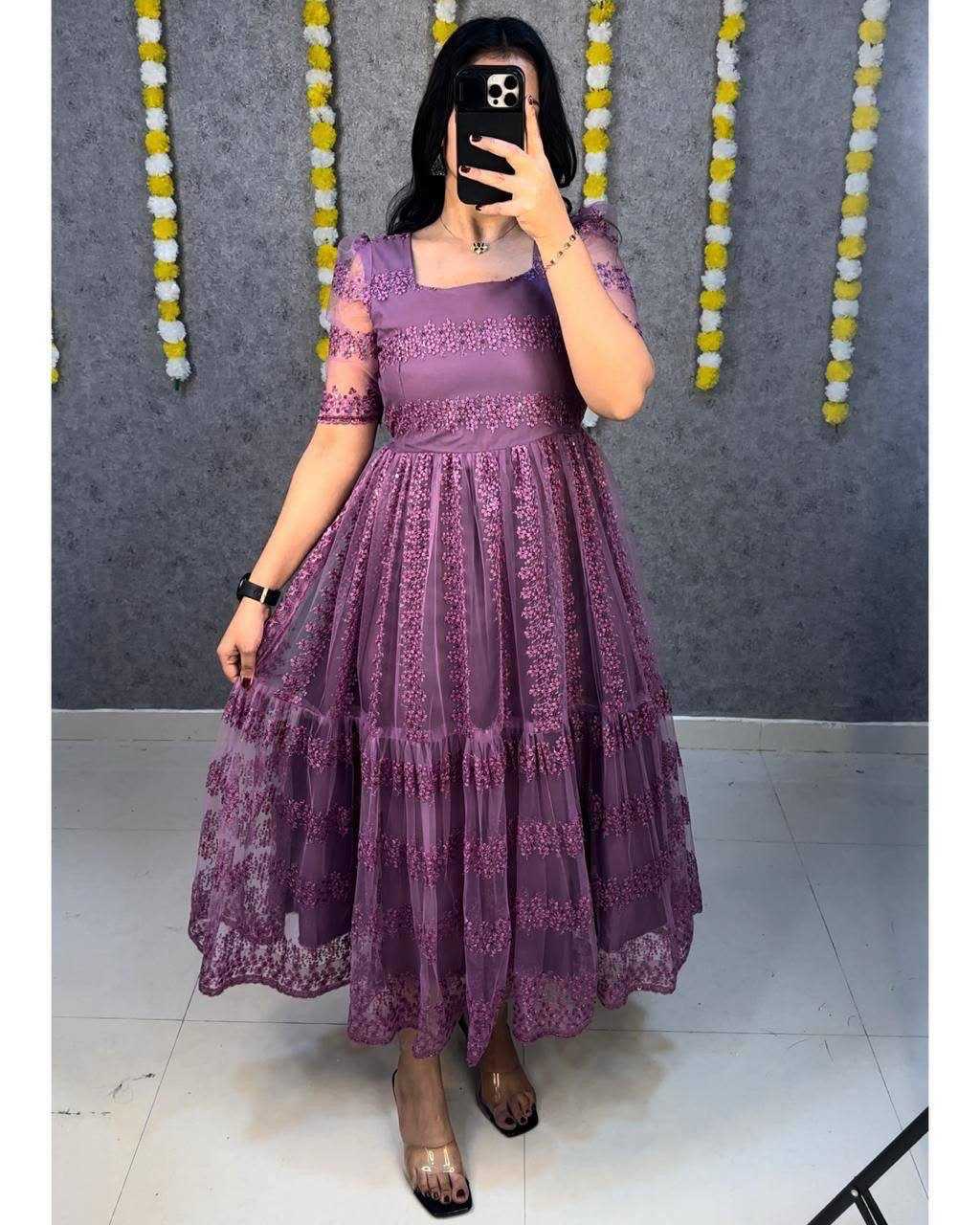 YNF Wholesale Net Embroidery Gowns KESH599 Devahuti | Surat Manufacturer