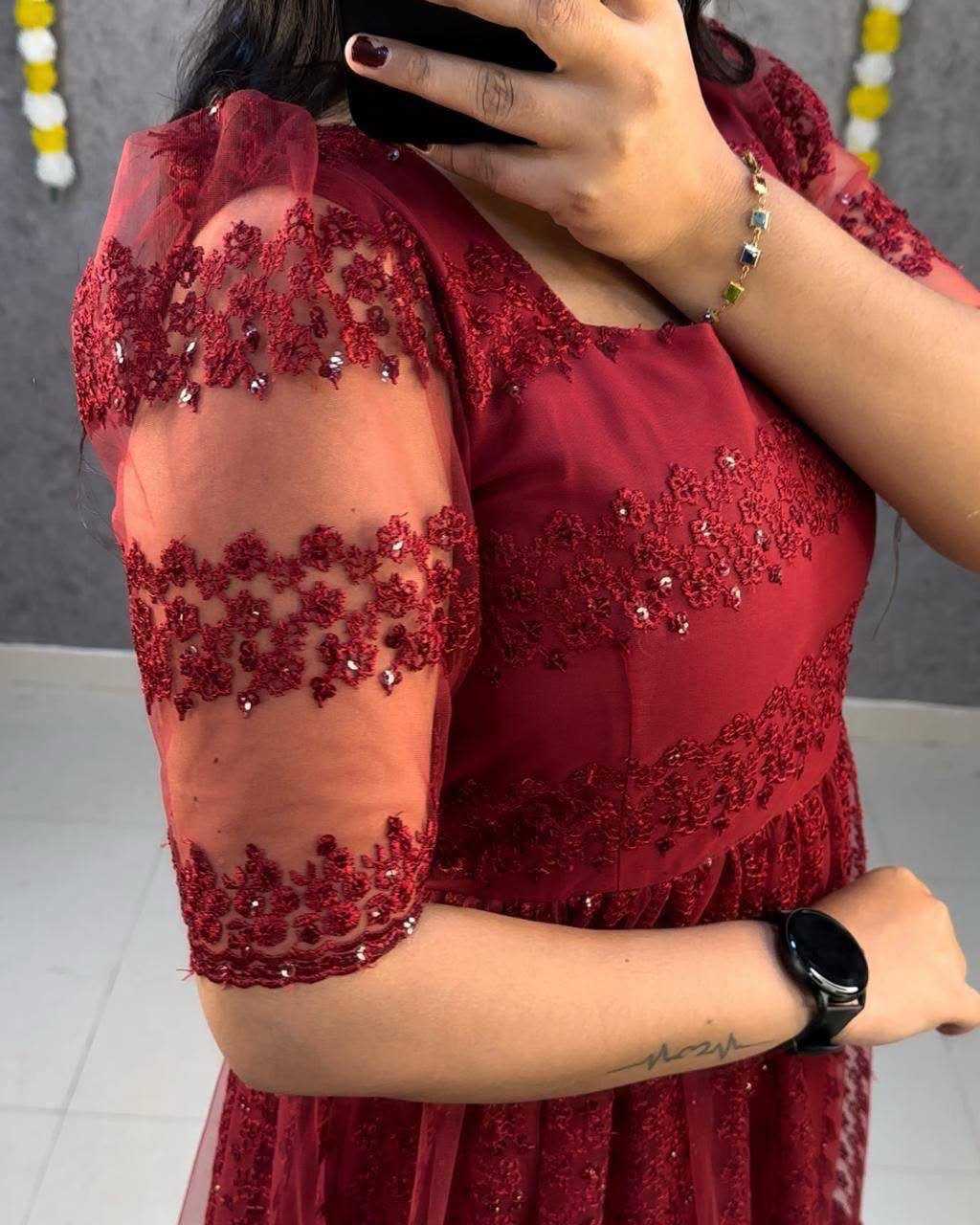 YNF Wholesale Net Embroidery Gowns KESH599 Devahuti | Surat Manufacturer