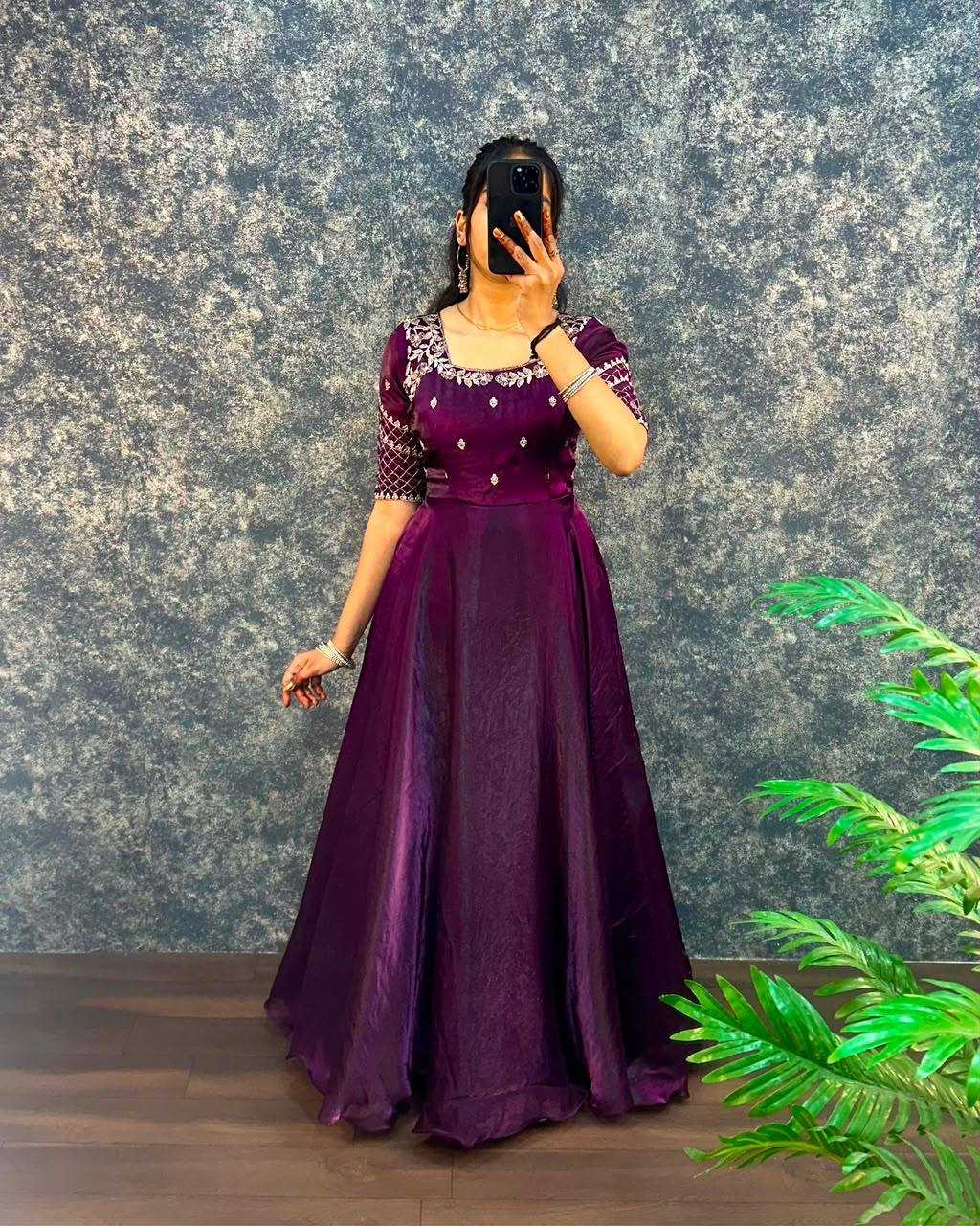 YNF Wholesale Satin Embroidery Gowns KESH599 Gargeyi | Surat Manufacturer