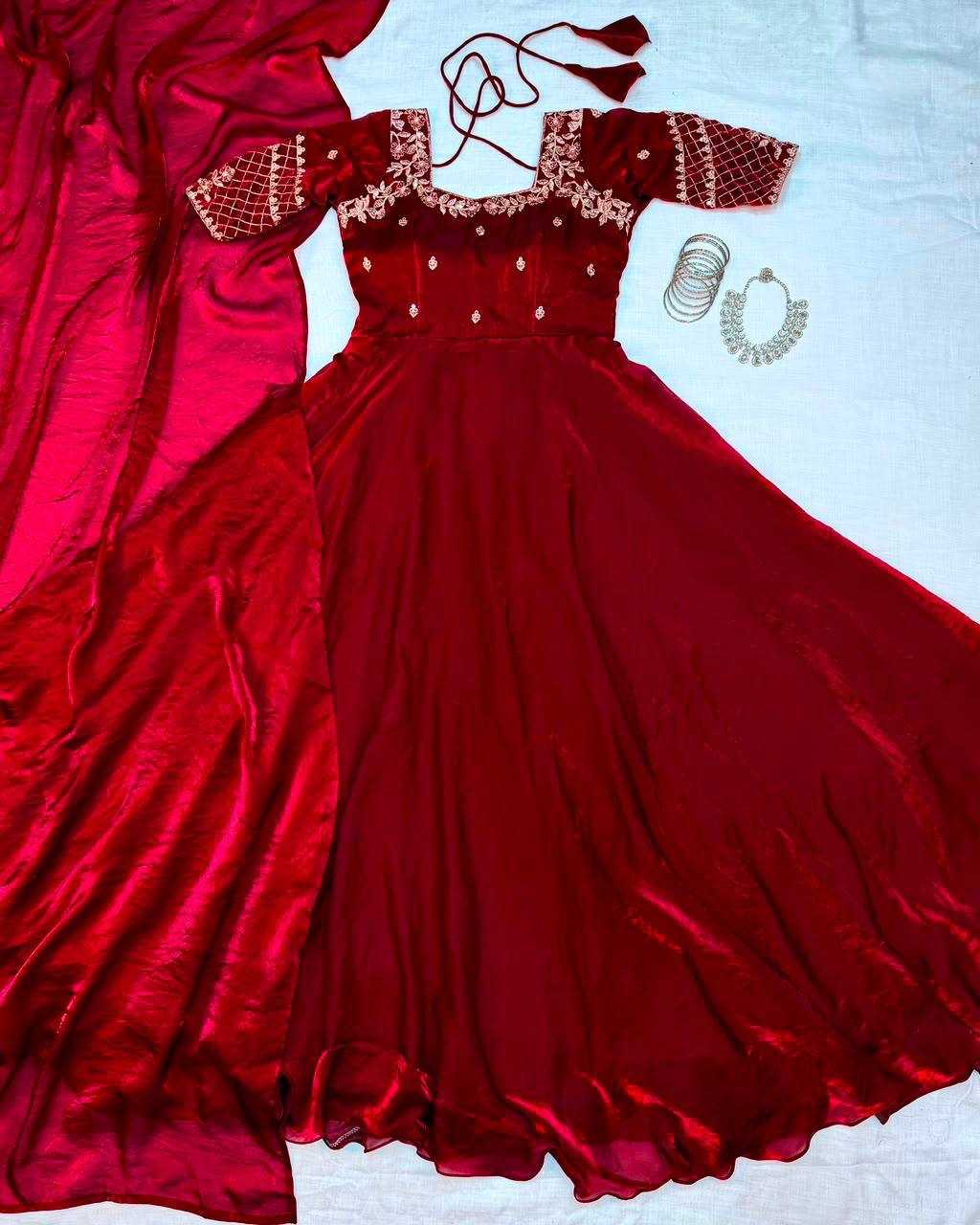 YNF Wholesale Satin Embroidery Gowns KESH599 Gargeyi | Surat Manufacturer