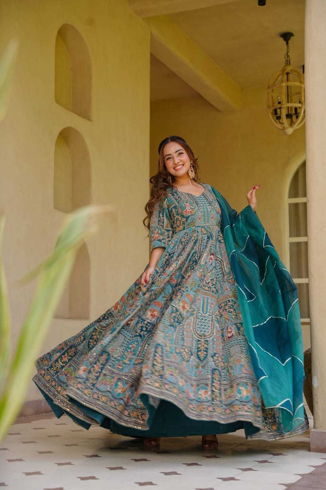 YNF Wholesale Chinon Printed Gowns KESH625 013 | Surat Manufacturer