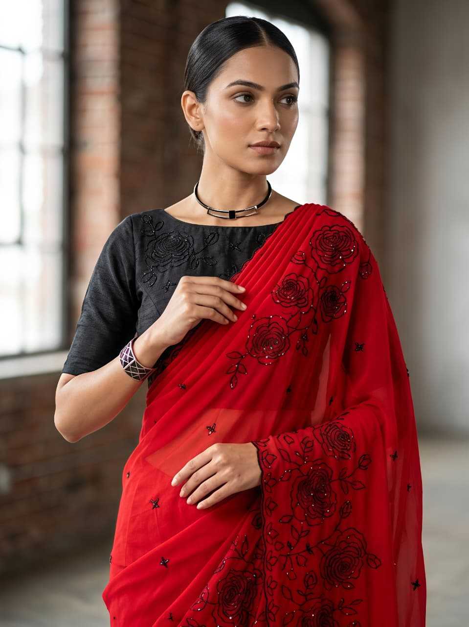 YNF Wholesale Premium Georgette Ready To Wear Sarees KESH673 STAR EMBROIDERY | Surat Manufacturer