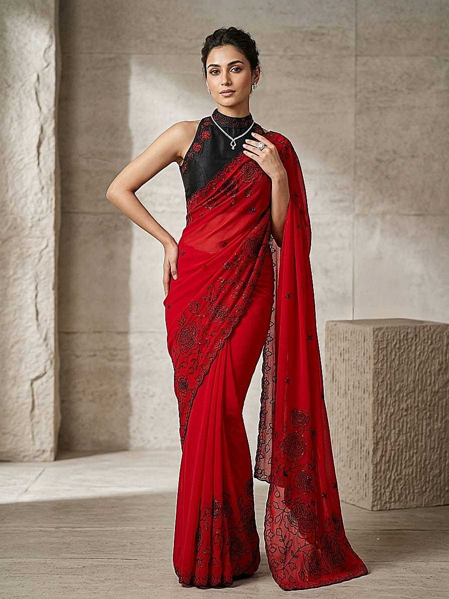 YNF Wholesale Premium Georgette Ready To Wear Sarees KESH673 STAR EMBROIDERY | Surat Manufacturer