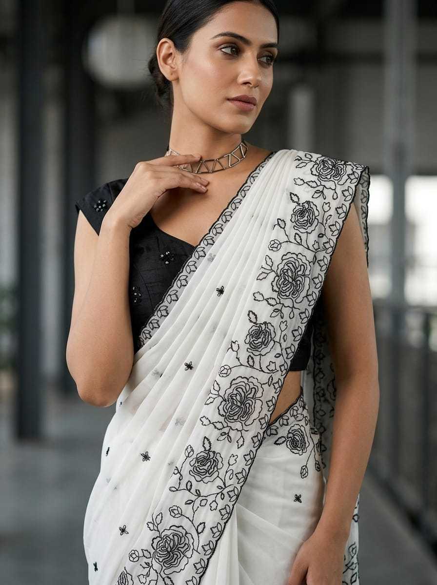 YNF Wholesale Premium Georgette Ready To Wear Sarees KESH673 STAR EMBROIDERY | Surat Manufacturer
