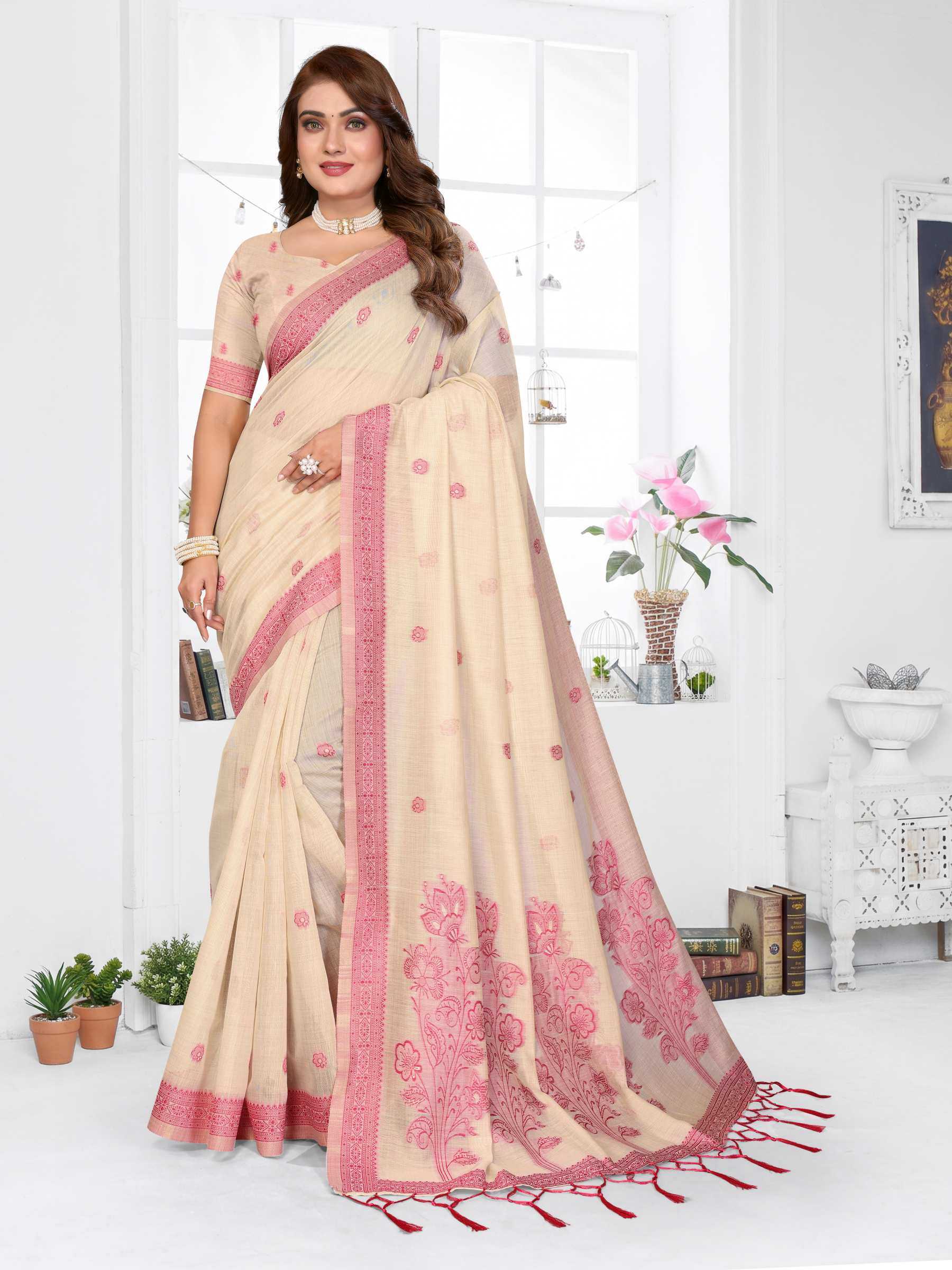 YNF Wholesale Cotton Jacquard Saree RIN144 Parmeshwari | Surat Manufacturer