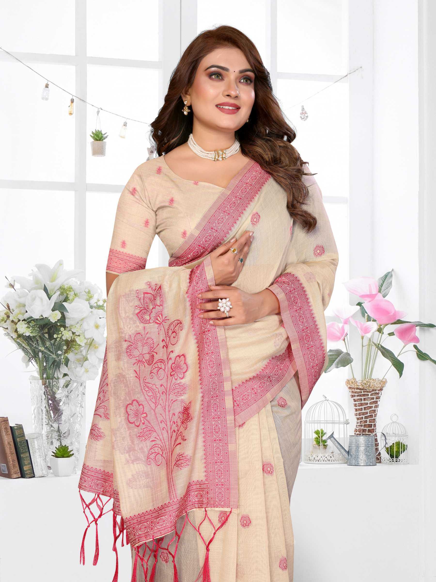 YNF Wholesale Cotton Jacquard Saree RIN144 Parmeshwari | Surat Manufacturer