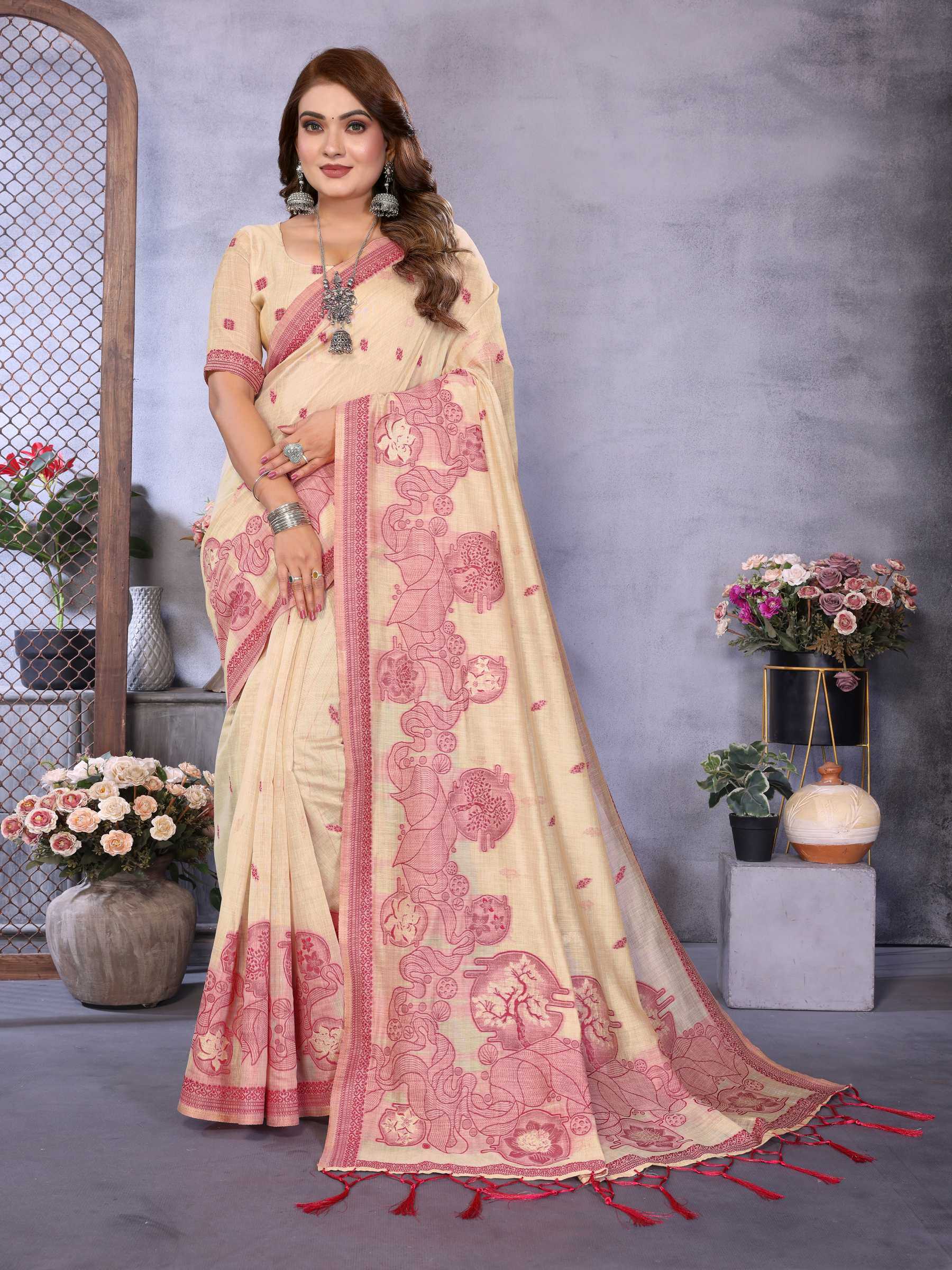 YNF Wholesale Cotton Jacquard Saree RIN144 Tanvi | Surat Manufacturer