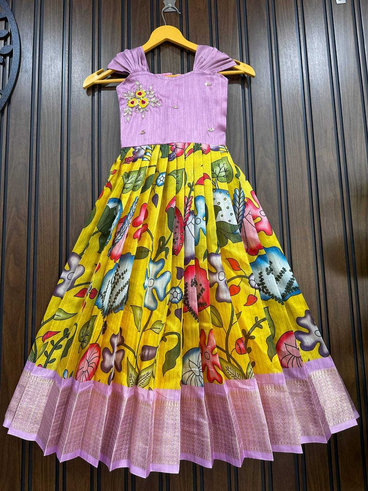 YNF Wholesale Pure Silk Kids Gown RIN161 Go | Surat Manufacturer