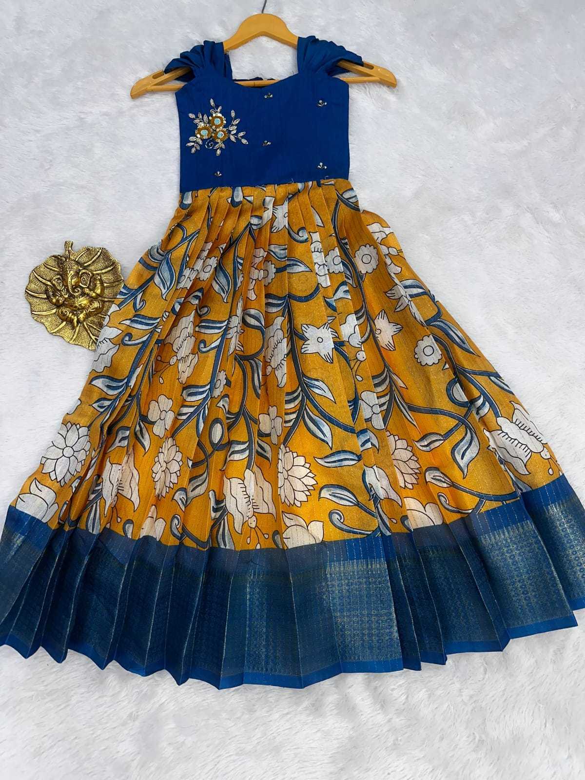 YNF Wholesale Pure Silk Kids Gown RIN161 Go | Surat Manufacturer