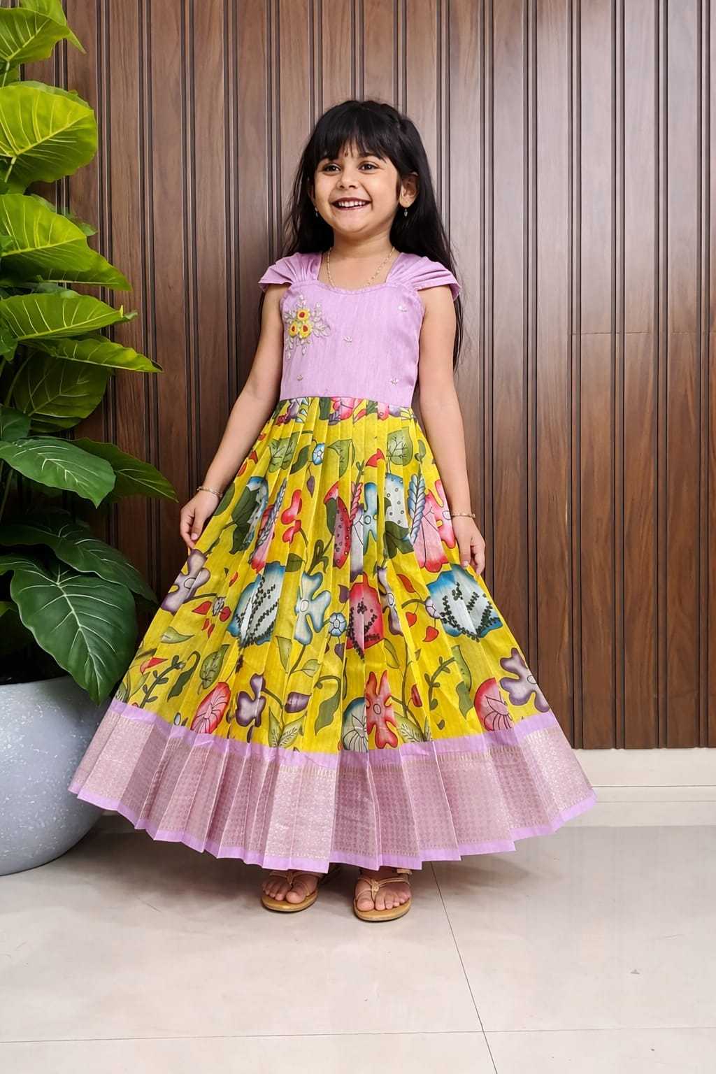 YNF Wholesale Pure Silk Kids Gown RIN161 Go | Surat Manufacturer