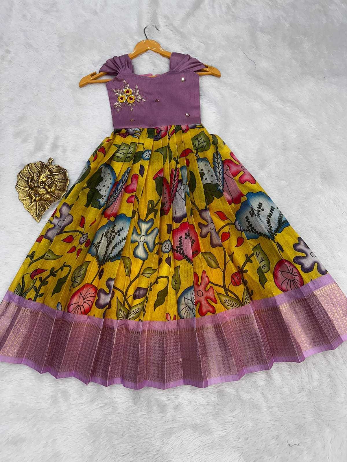 YNF Wholesale Pure Silk Kids Gown RIN161 Go | Surat Manufacturer