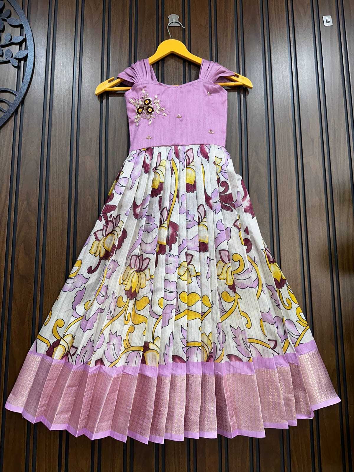 YNF Wholesale Pure Silk Kids Gown RIN161 Go | Surat Manufacturer
