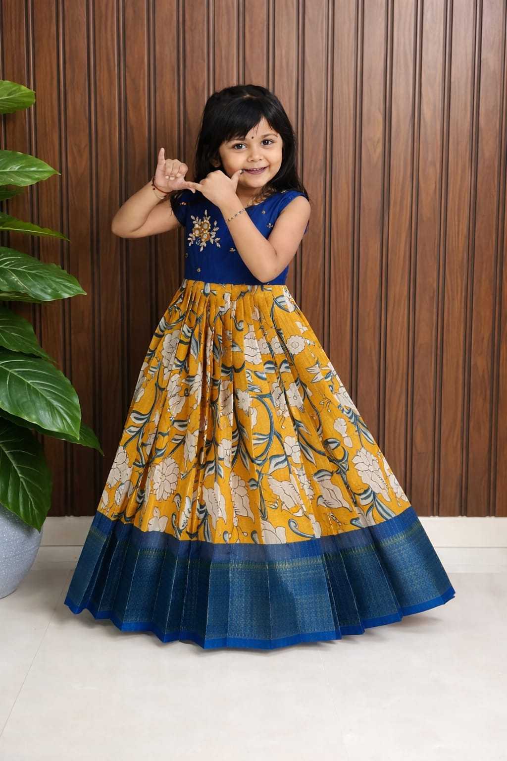 YNF Wholesale Pure Silk Kids Gown RIN161 Go | Surat Manufacturer